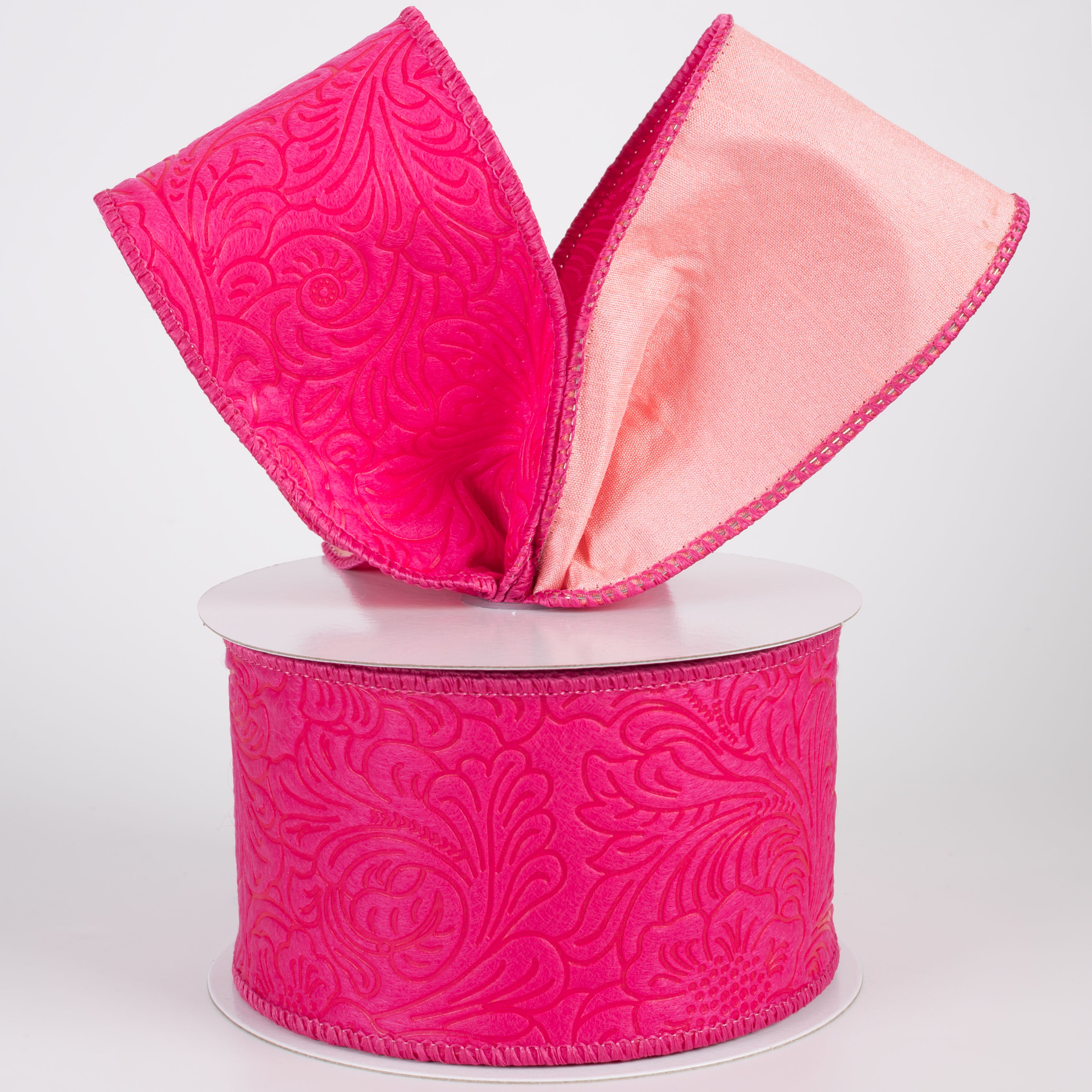 2.5" Double Sided Flower Breeze & Dupioni Ribbon: Fuchsia & Rose (10 Yards)