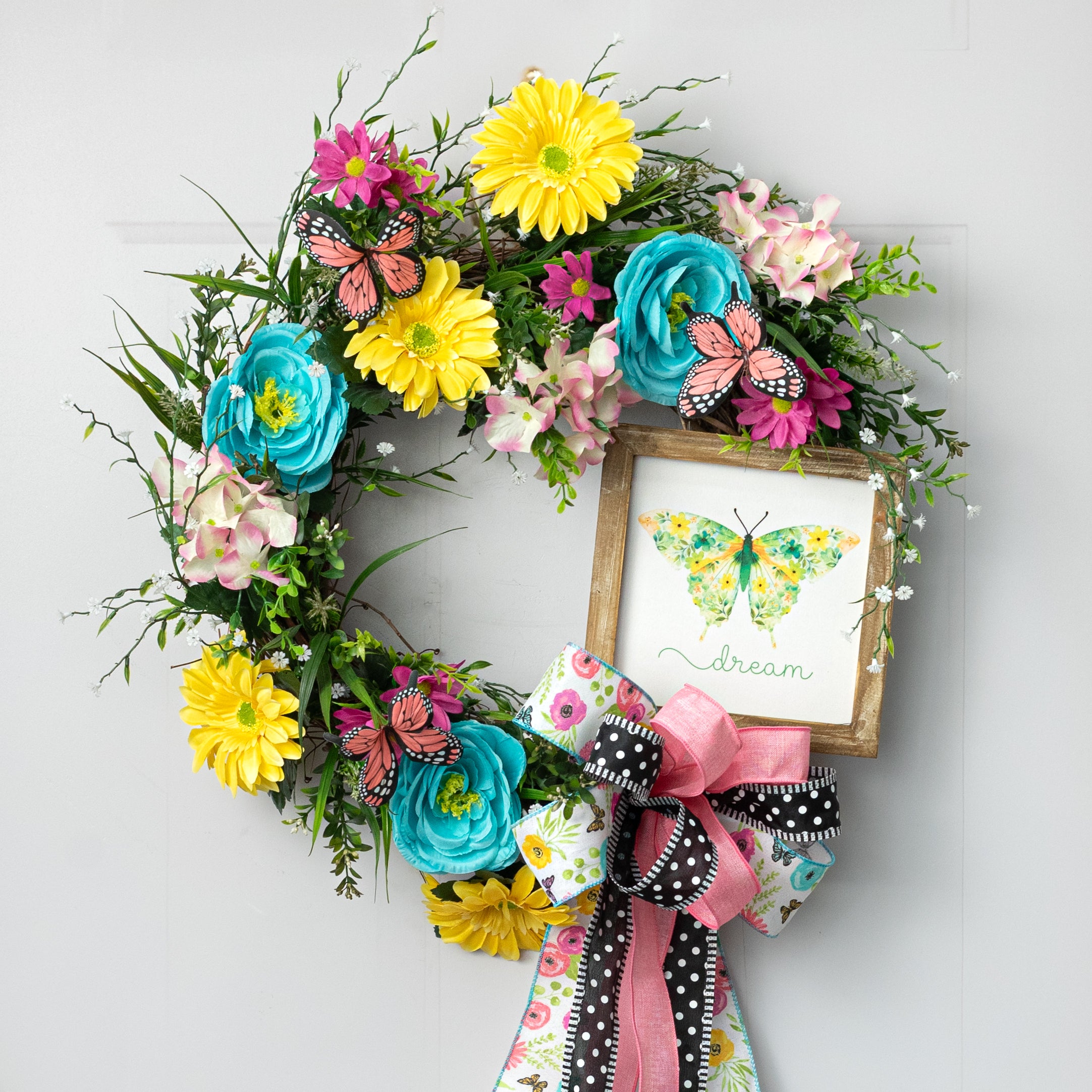 8" Square Framed Wooden Sign: Botanical Butterfly Dream