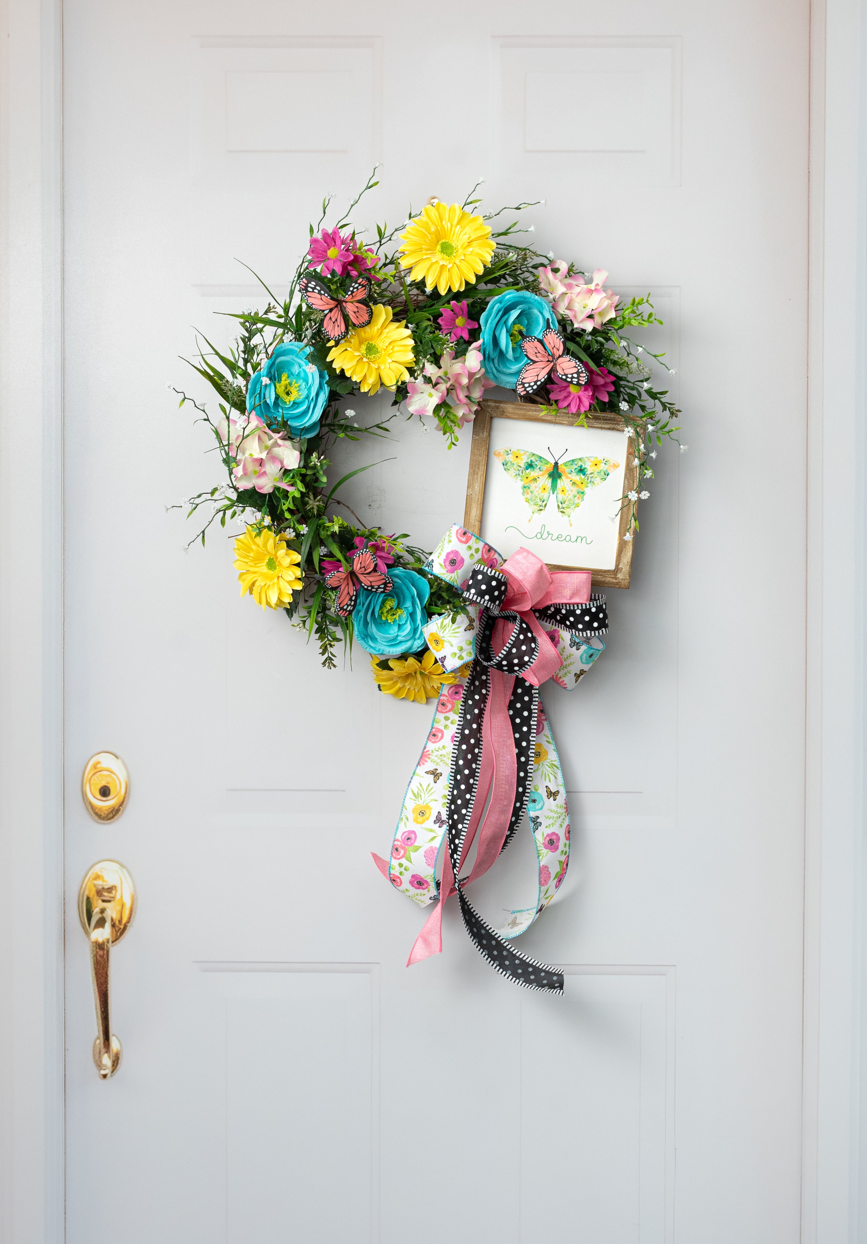 8" Square Framed Wooden Sign: Botanical Butterfly Dream