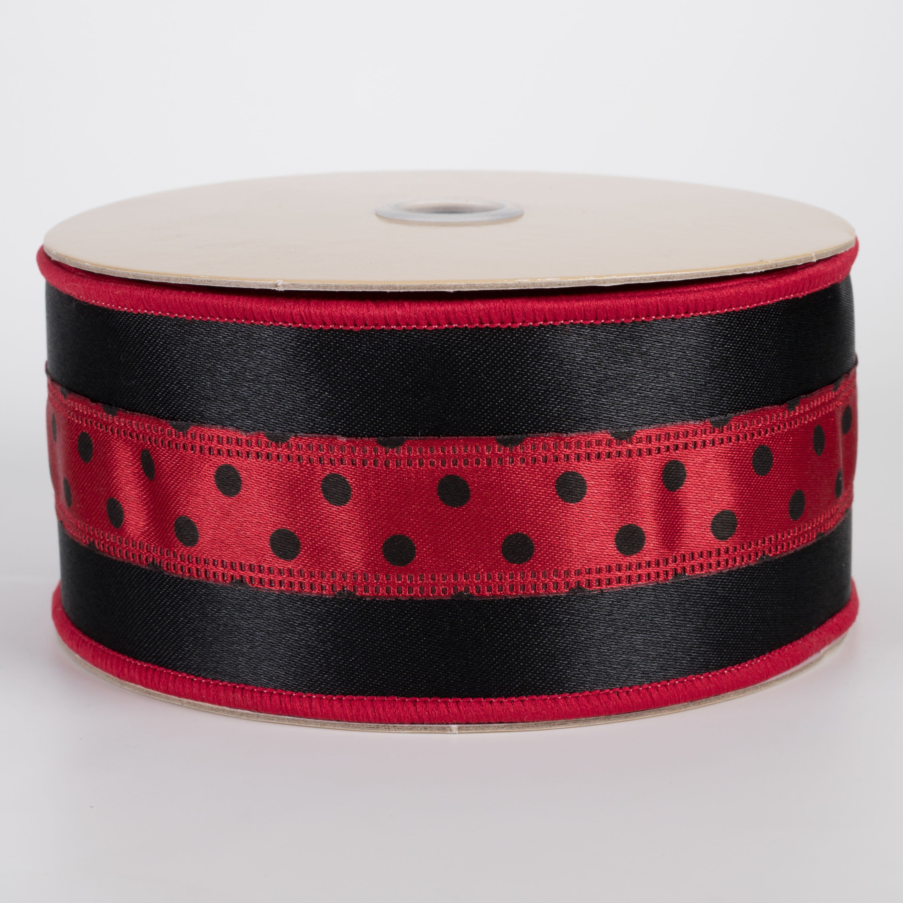 2.5" Double Sided Fused 3-in-1 Polka Dot Ribbon: Black & Red (10 Yards)