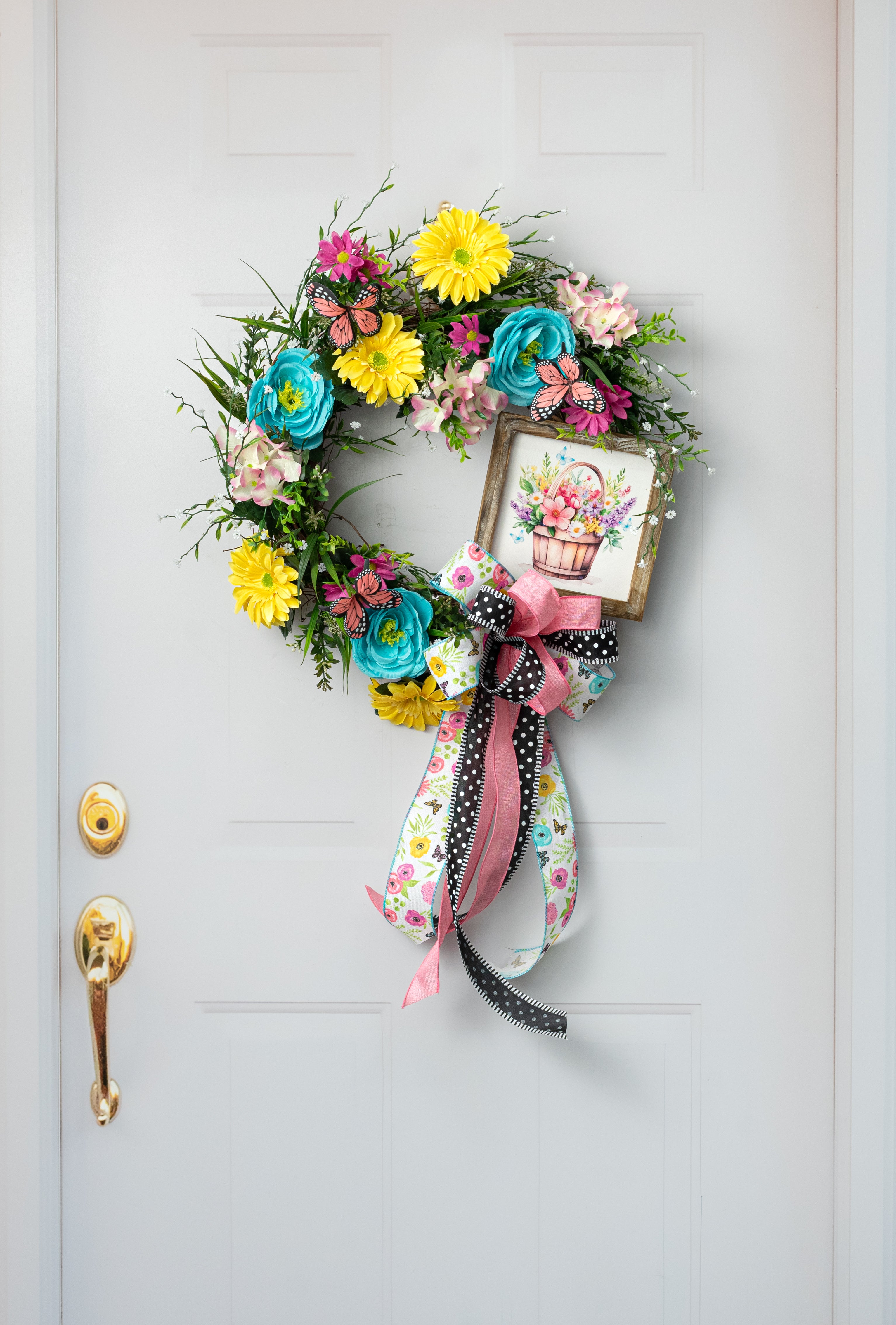 8" Square Framed Wooden Sign: Spring Flower Basket