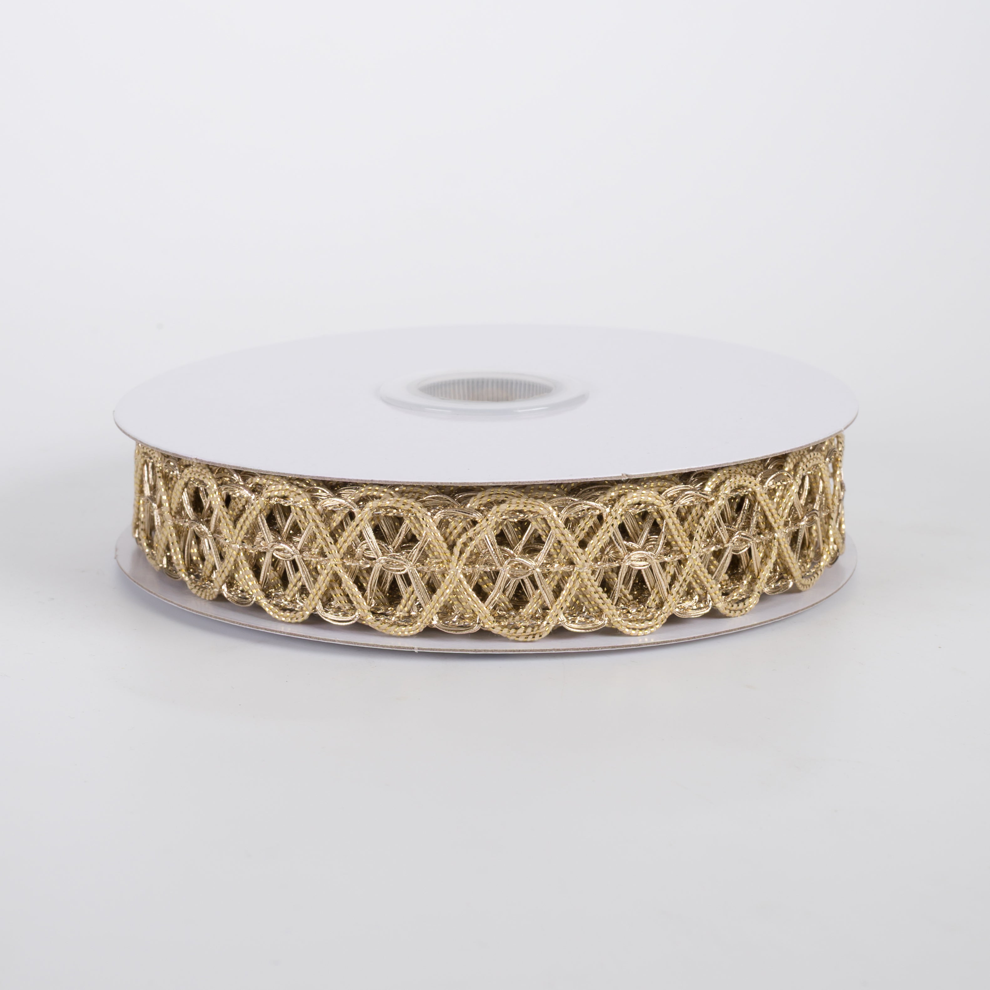 7/8" Wired Woven Metallic Ovals Ribbon: Gold (10 Yards)