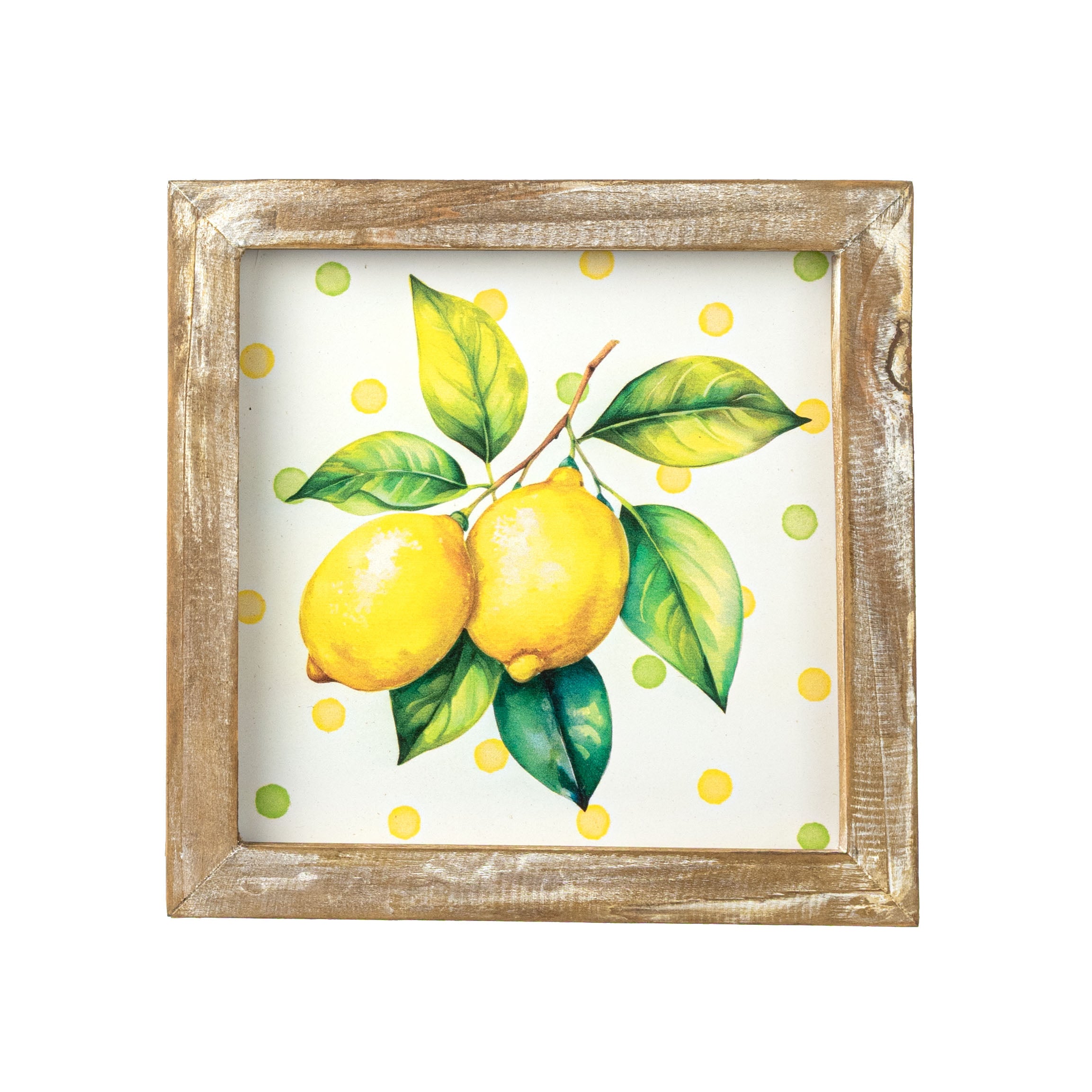 8" Square Framed Wooden Sign: Polka Dot Lemons
