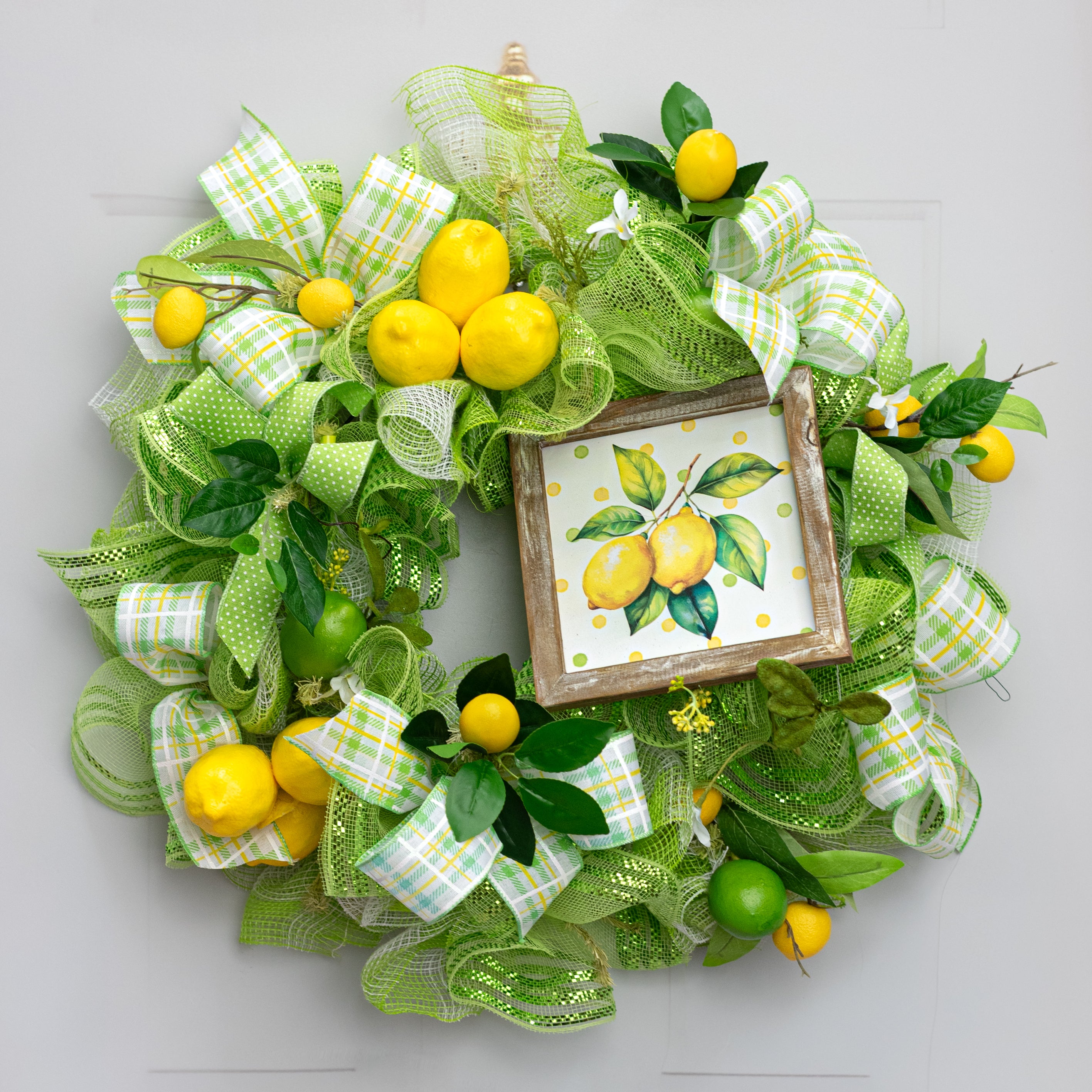 8" Square Framed Wooden Sign: Polka Dot Lemons