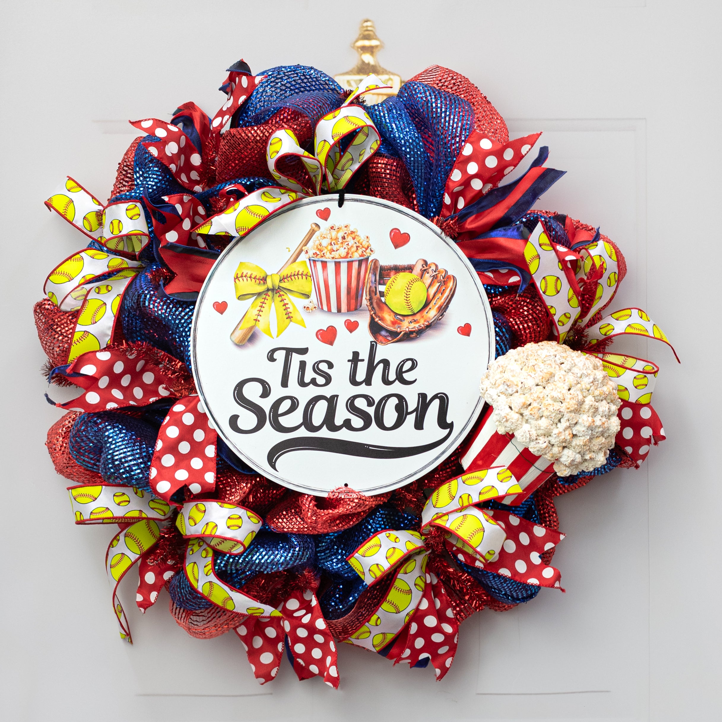 12" Round Metal Sign: Tis the Season Softball