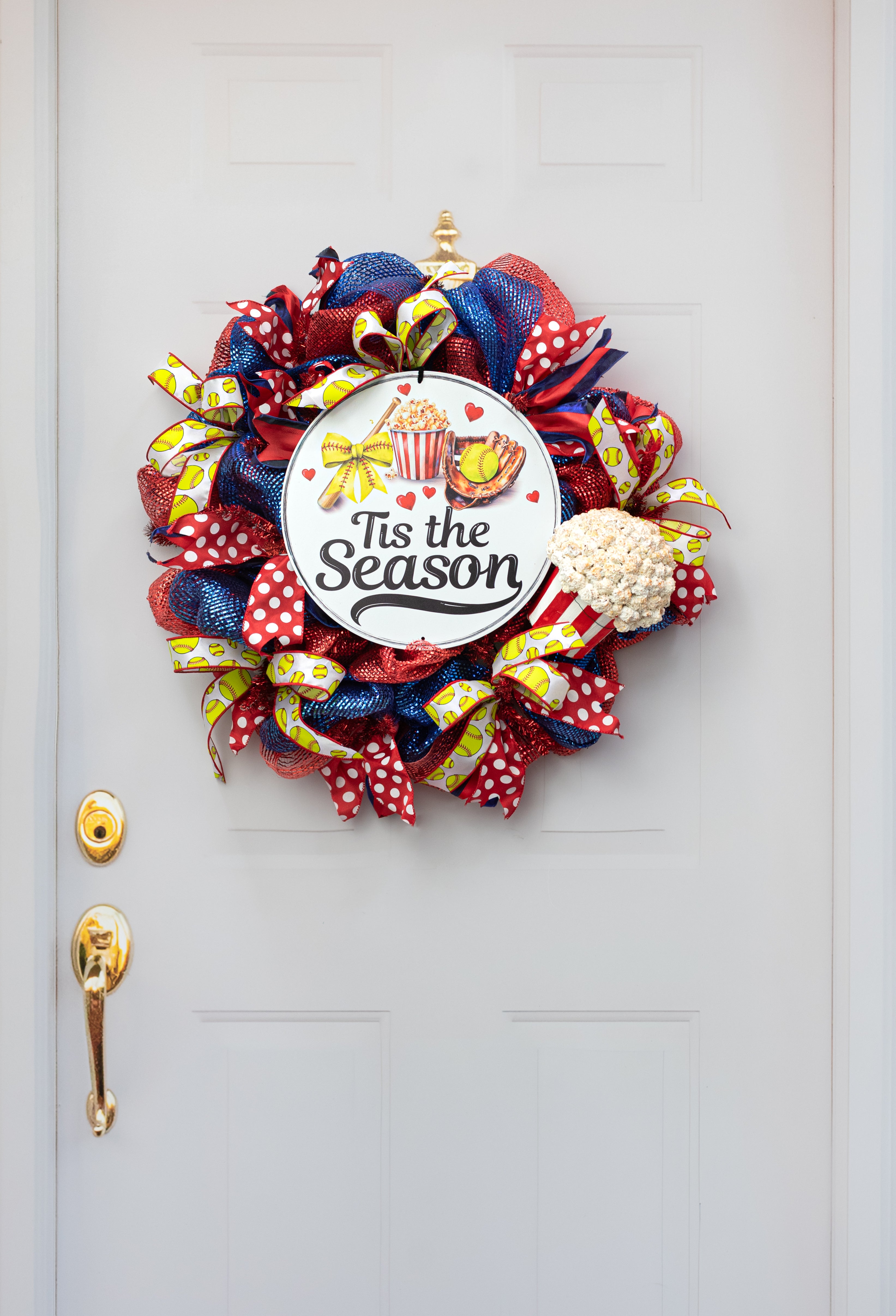 12" Round Metal Sign: Tis the Season Softball