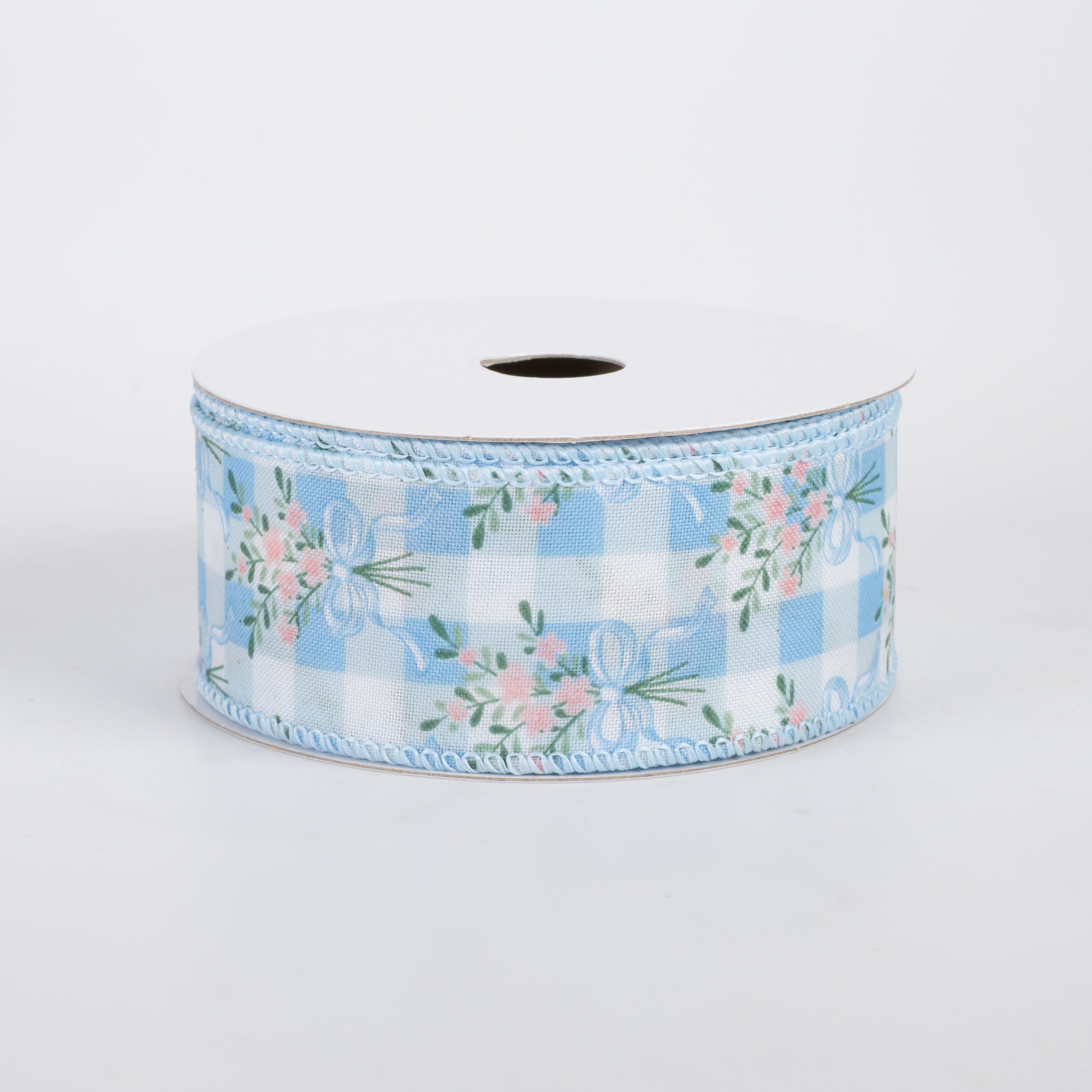 1.5" Satin Flower Bow Bouquet Ribbon: White & Blue (10 Yards)