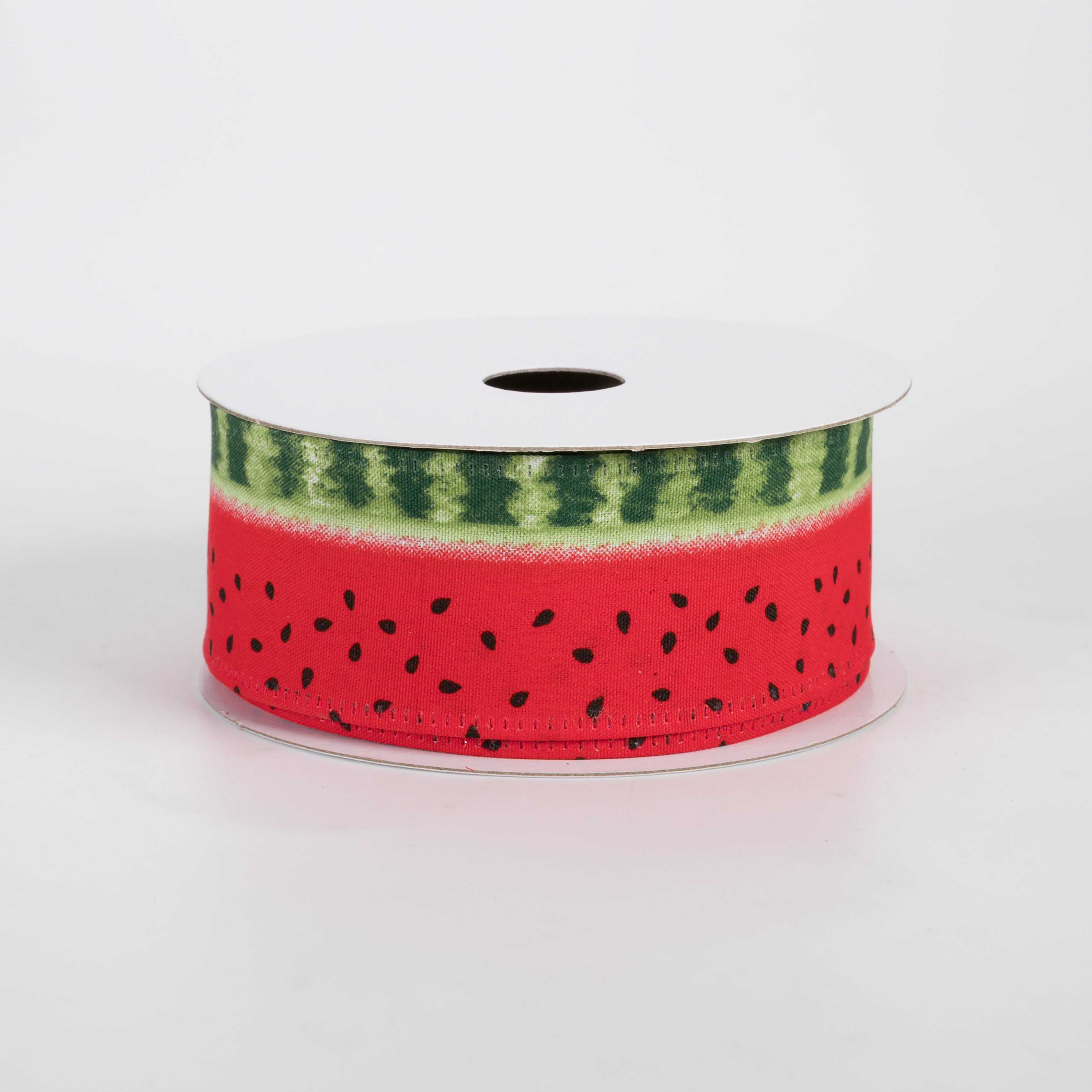 1.5" Watermelon Fruit & Rind Satin Stripe Ribbon (10 Yards)