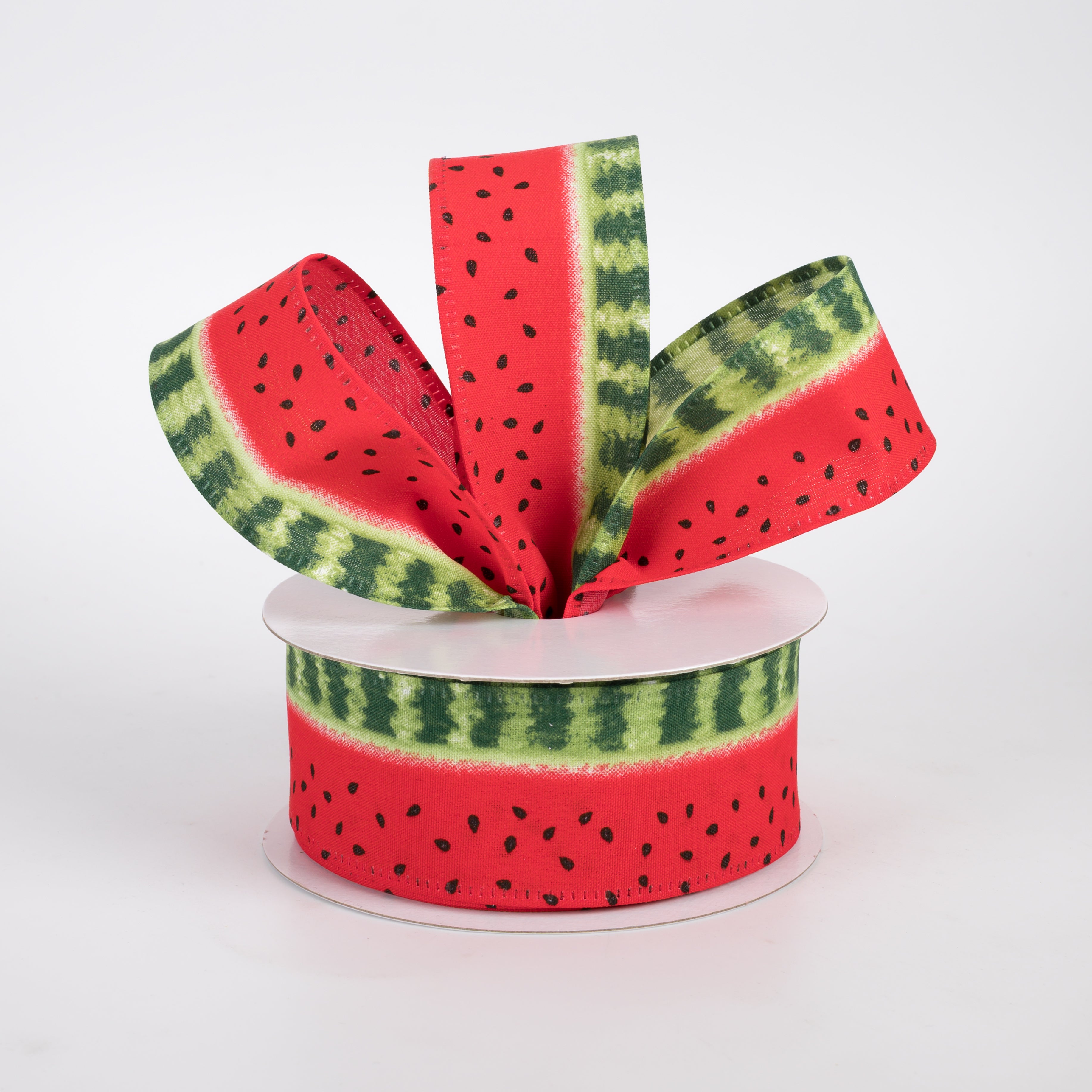 1.5" Watermelon Fruit & Rind Satin Stripe Ribbon (10 Yards)