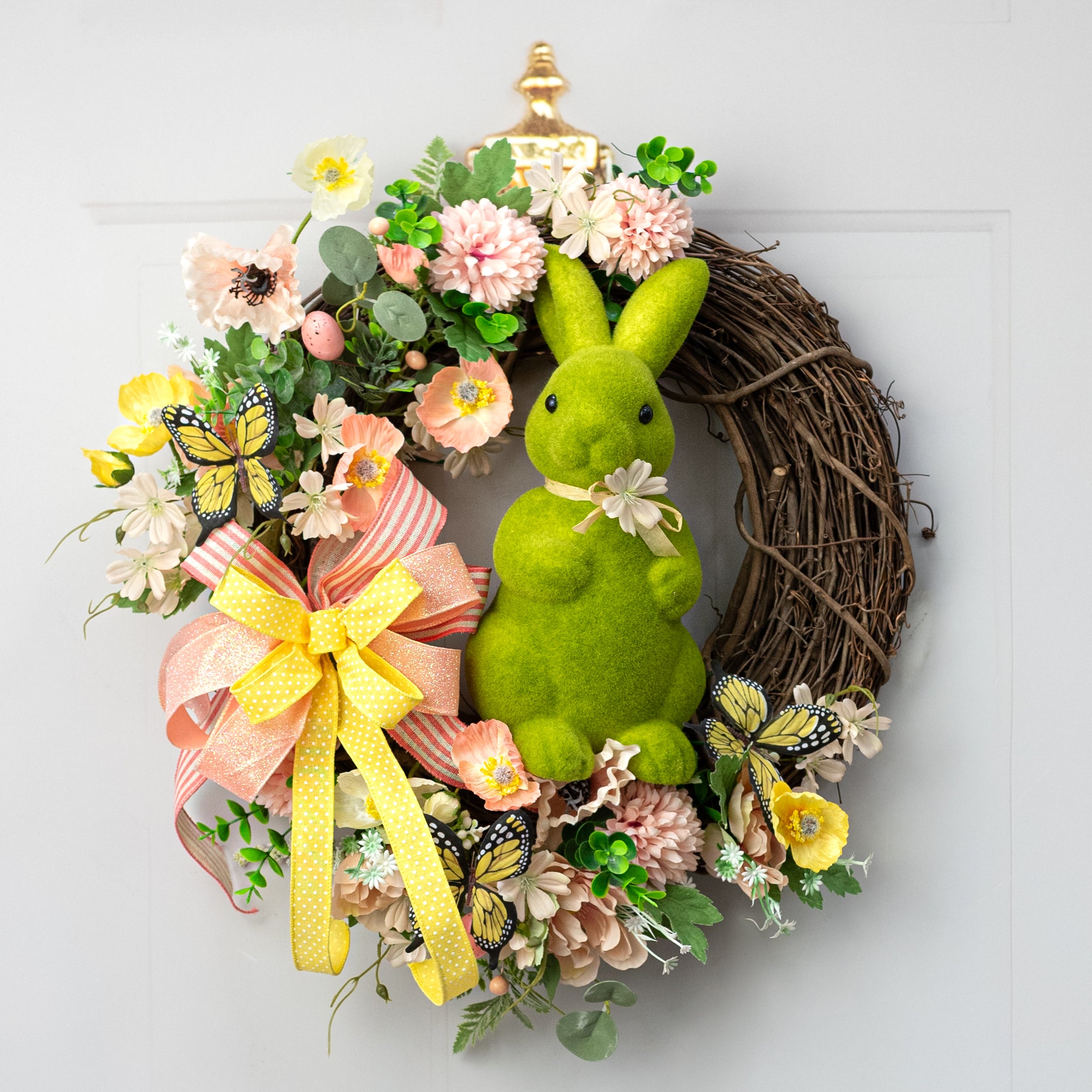 11" Flocked Bunny Rabbit: Moss Green