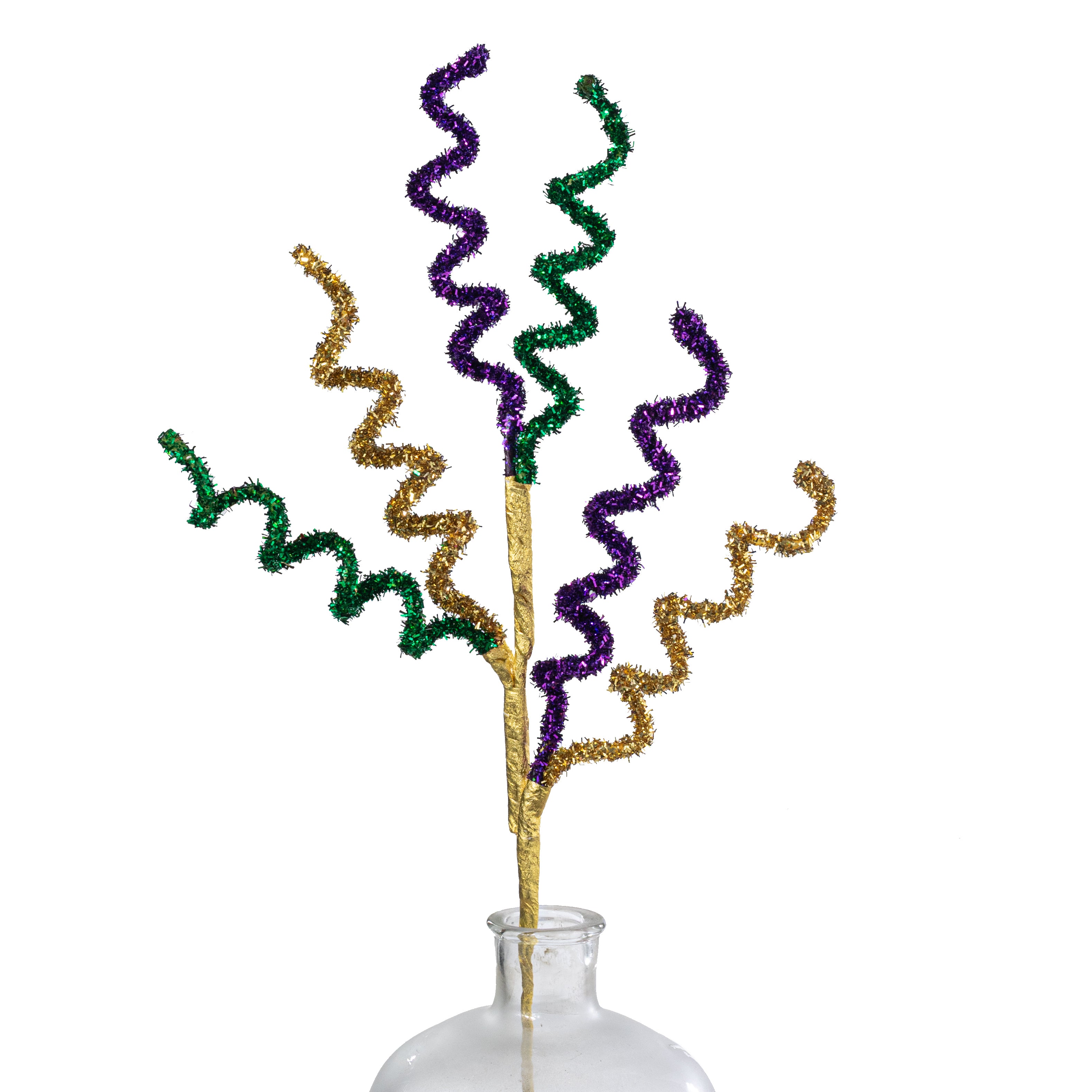 29" V-Cut Foil Curly Twig Spray: Mardi Gras