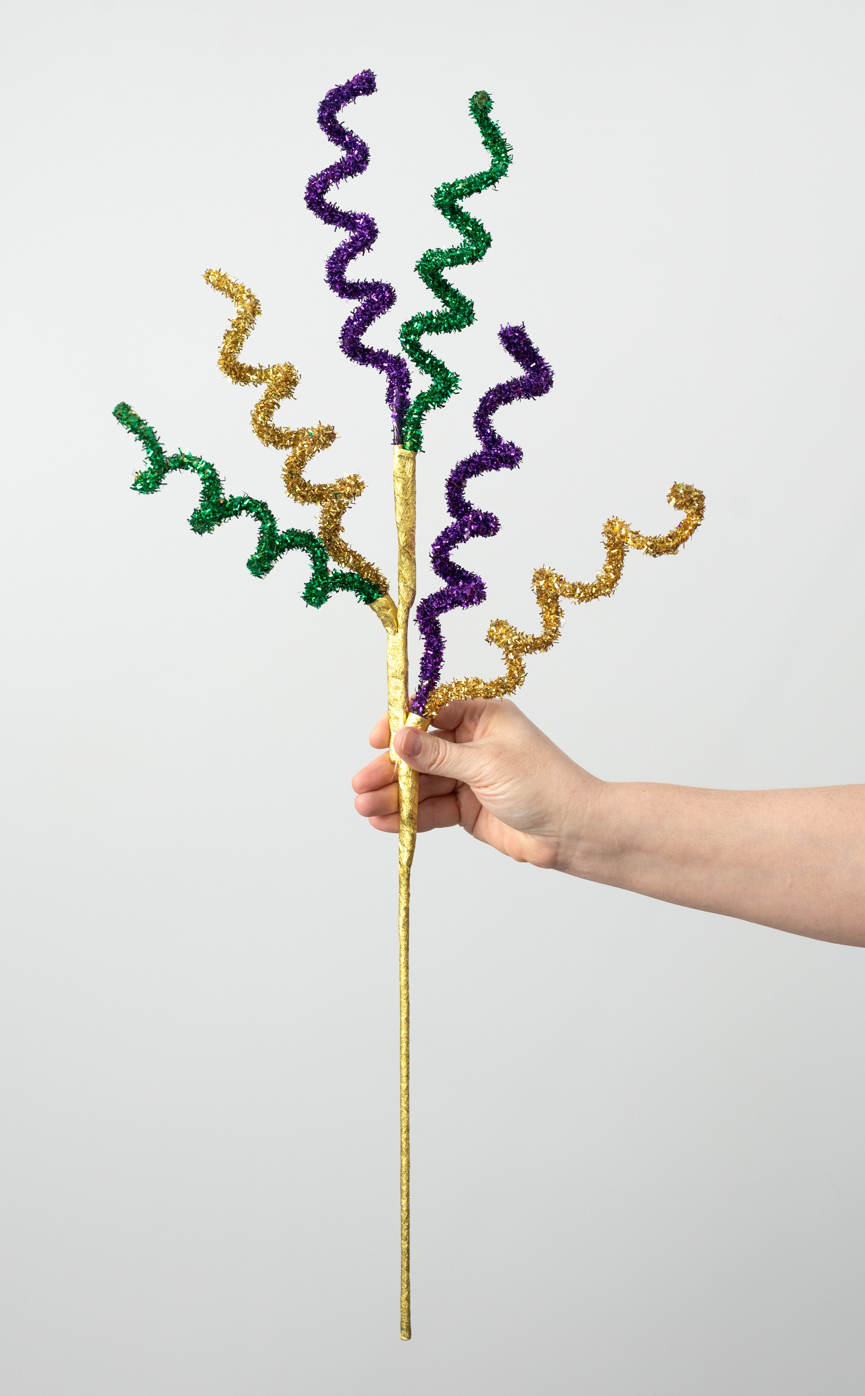 29" V-Cut Foil Curly Twig Spray: Mardi Gras