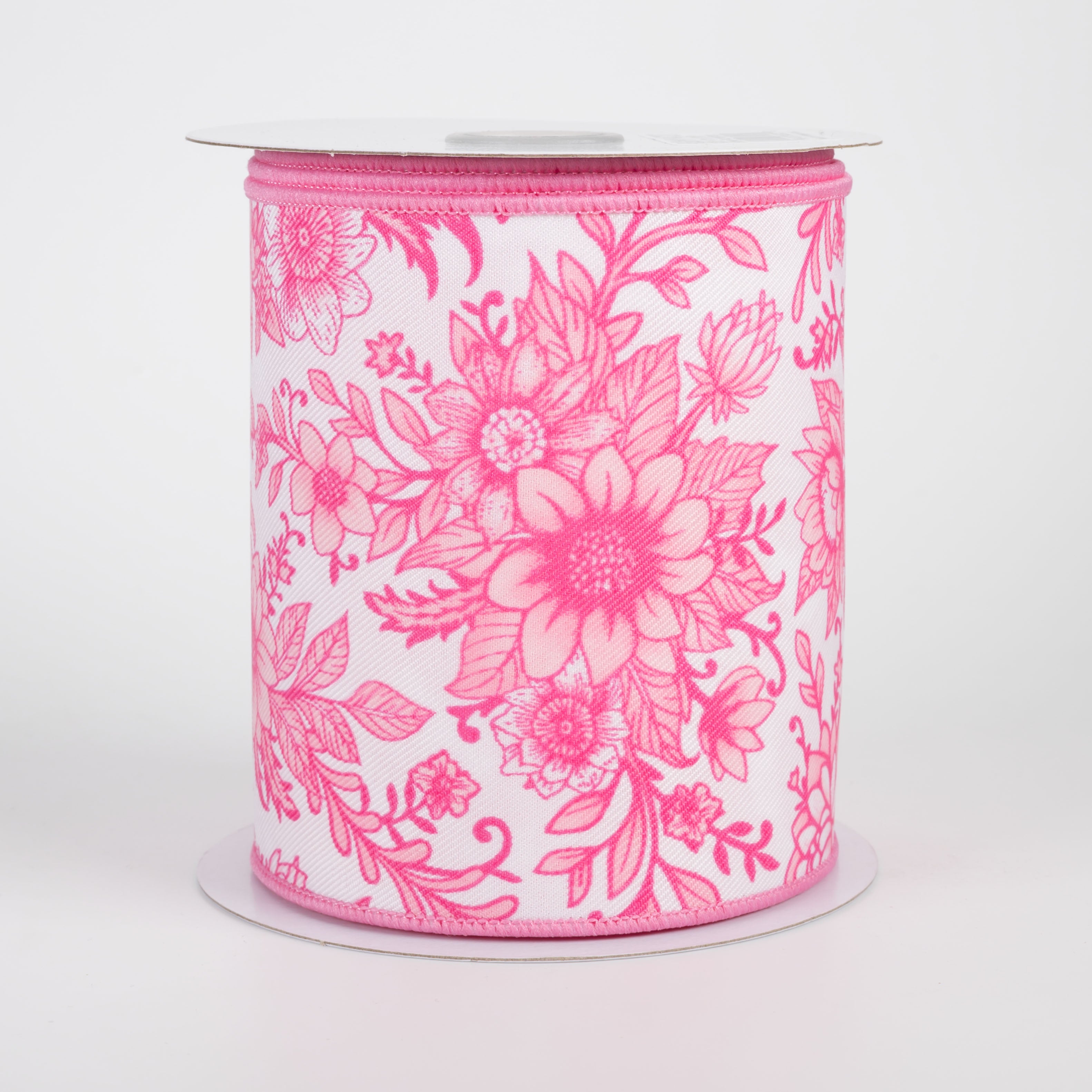 4" Chinoiserie Florals Ribbon: Pinks on White (10 Yards)