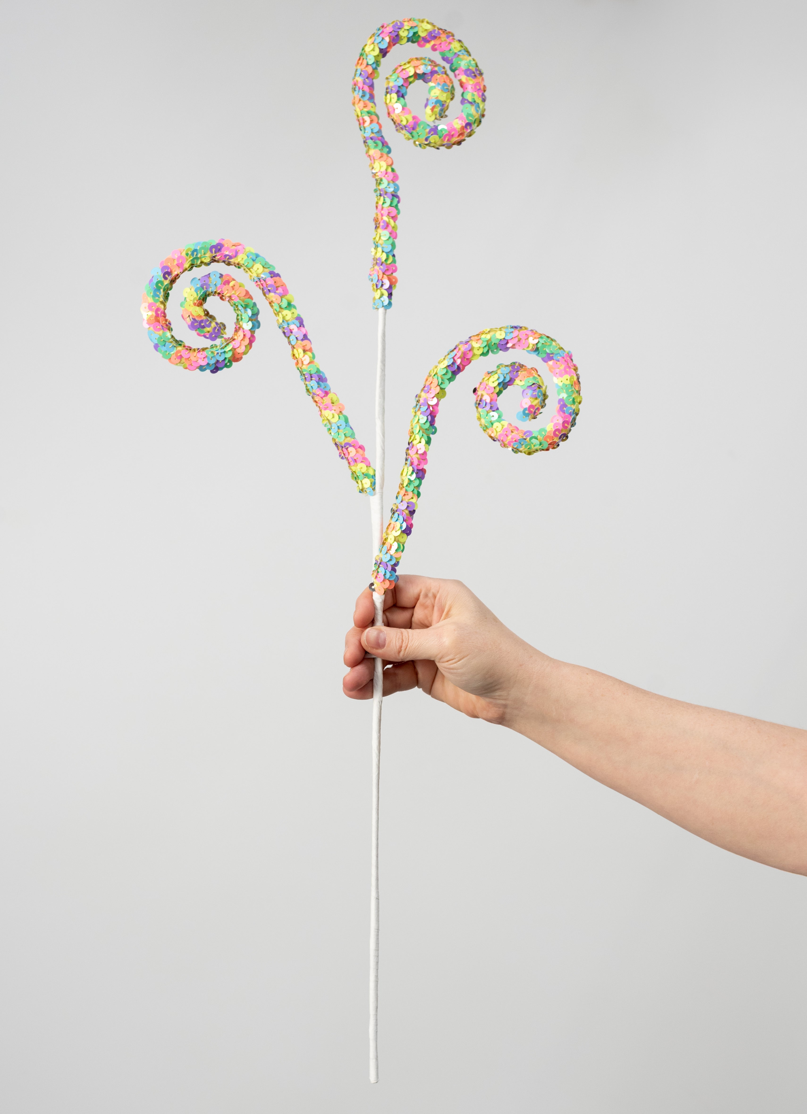 27" Sequin Coil Curls Spray: Pastel Rainbow