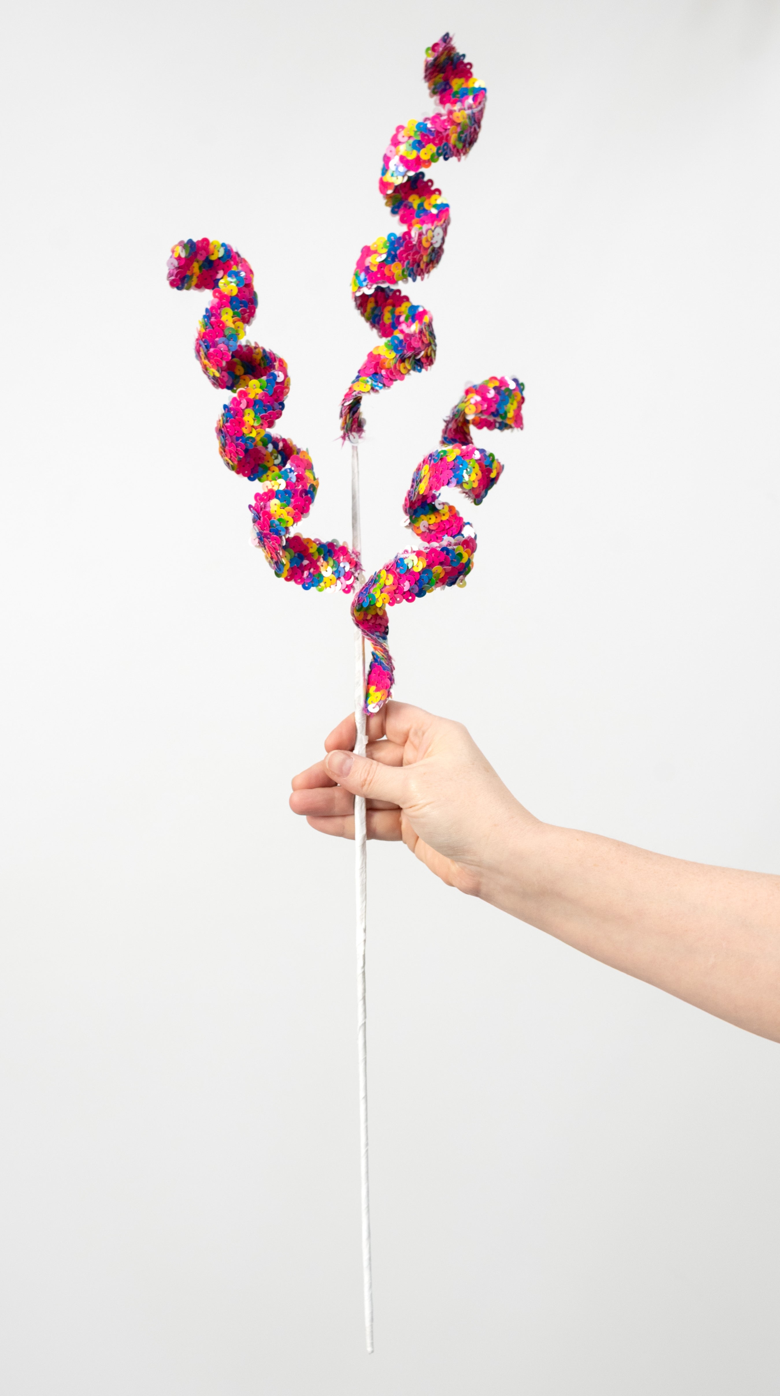 29" Sequin Ribbon Curls Spray: Bright Rainbow