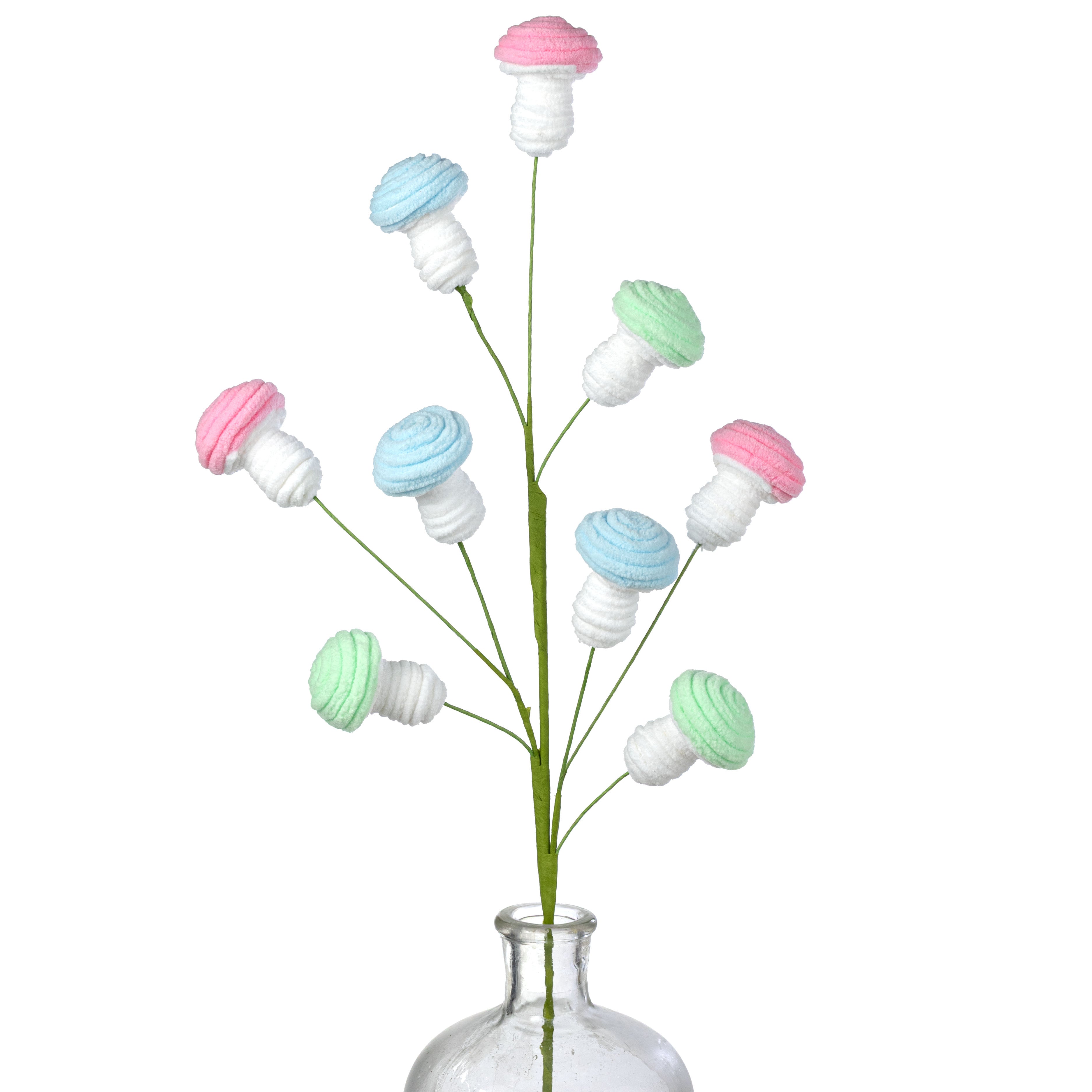 28" Chenille Mushrooms Spray: Pastels