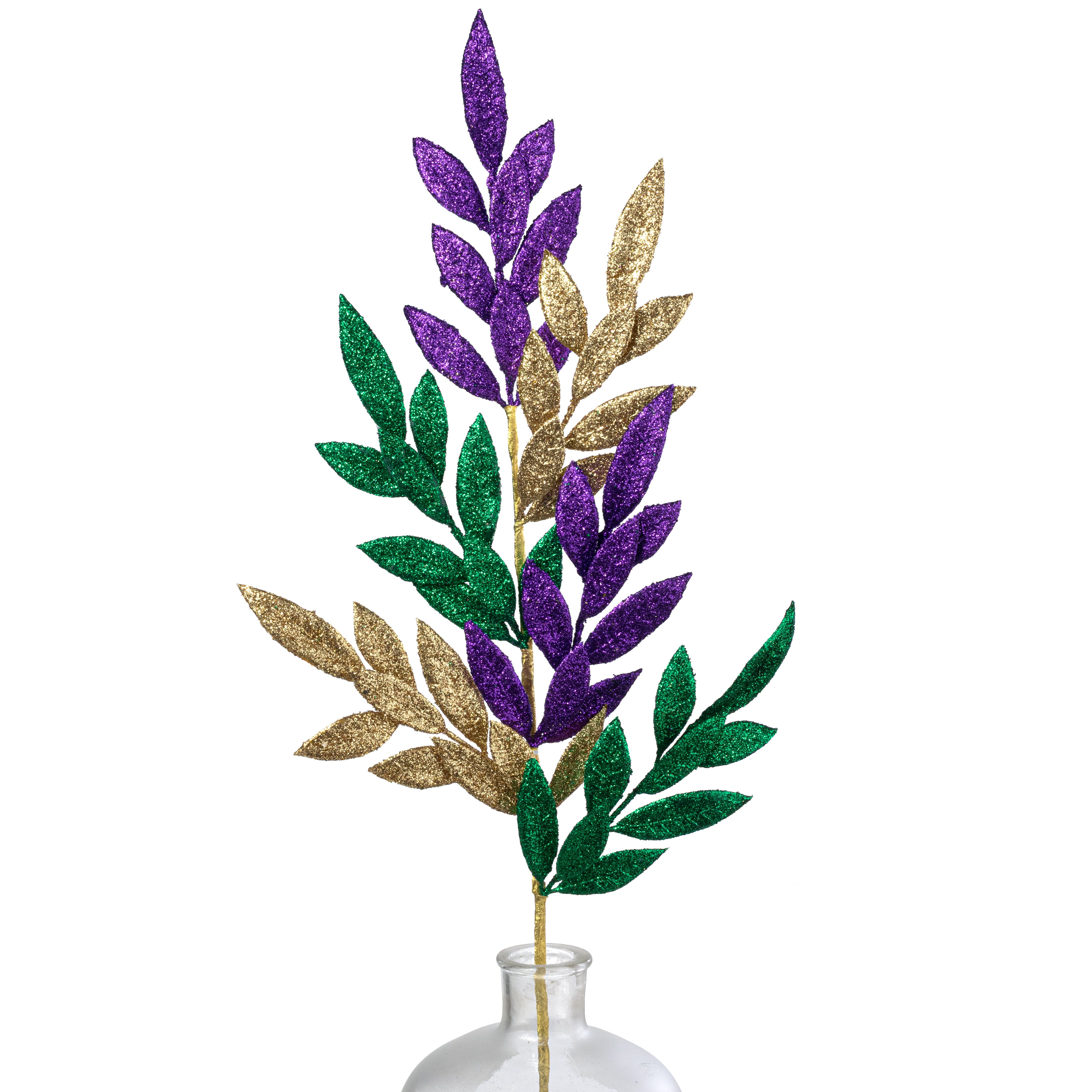 32" Glitter Bay Leaf Spray: Mardi Gras