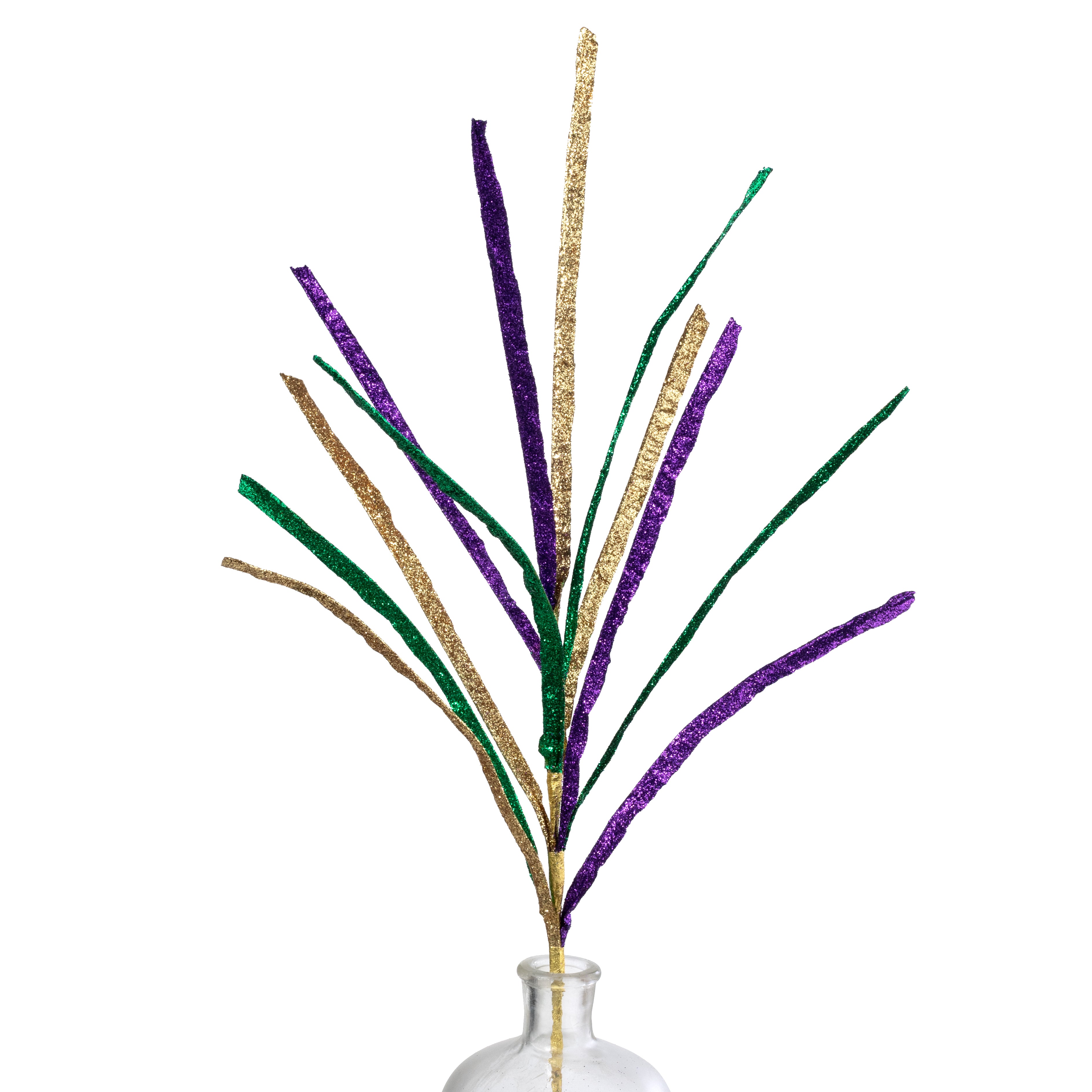 25" Glittered Paper Grass Pick: Mardi Gras