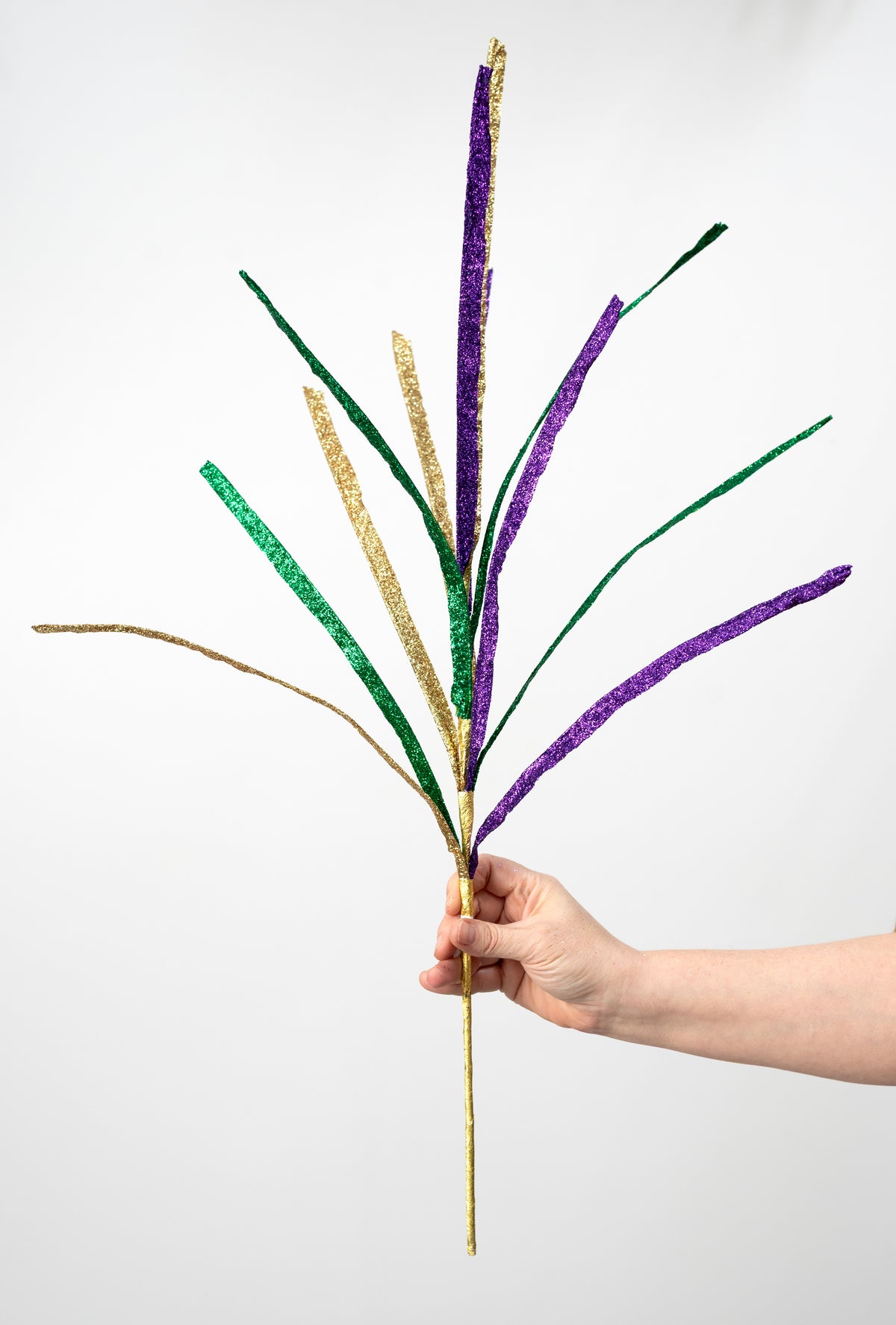 25" Glittered Paper Grass Pick: Mardi Gras
