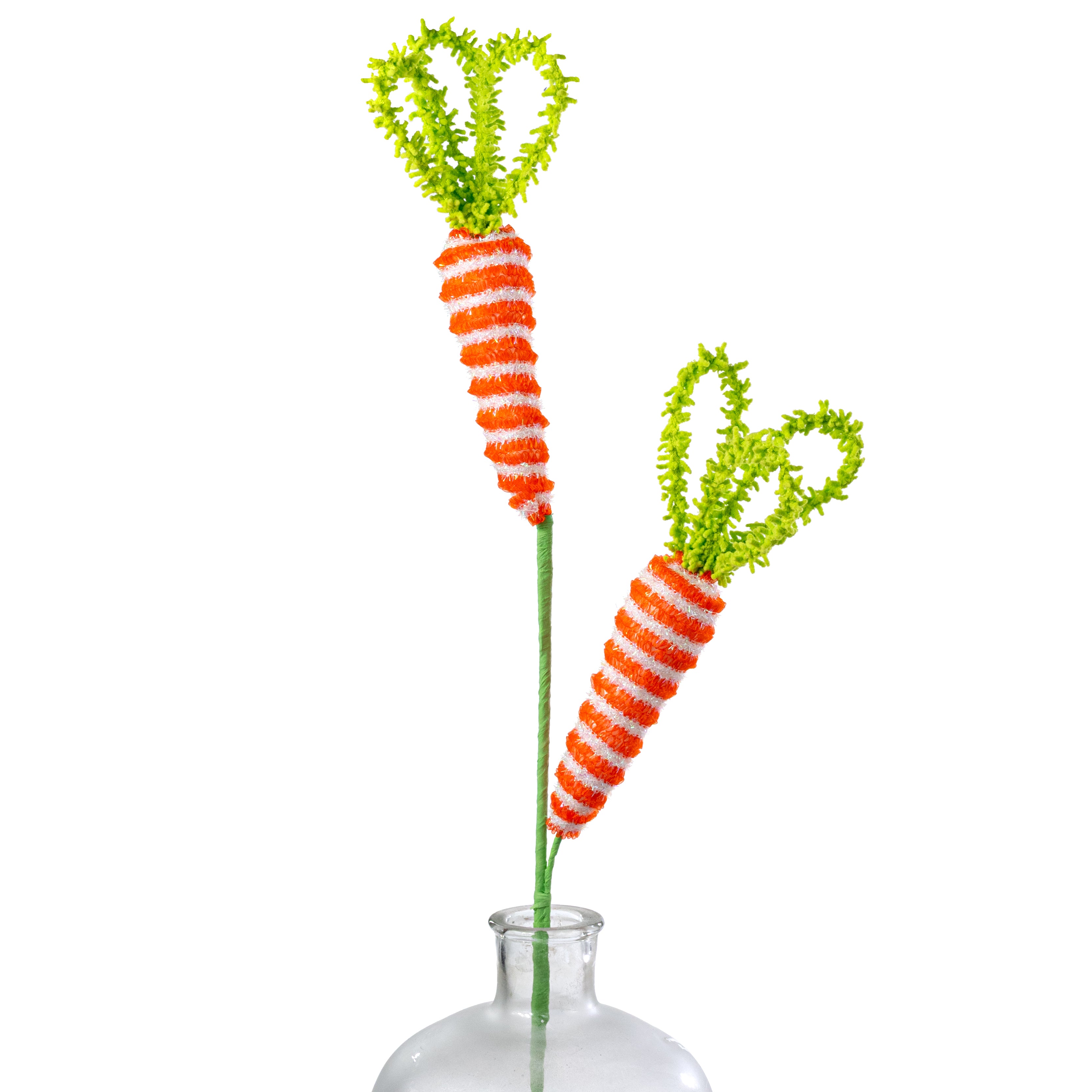 29" Tinsel Fuzzy Top Striped Carrots Spray: Orange & Green