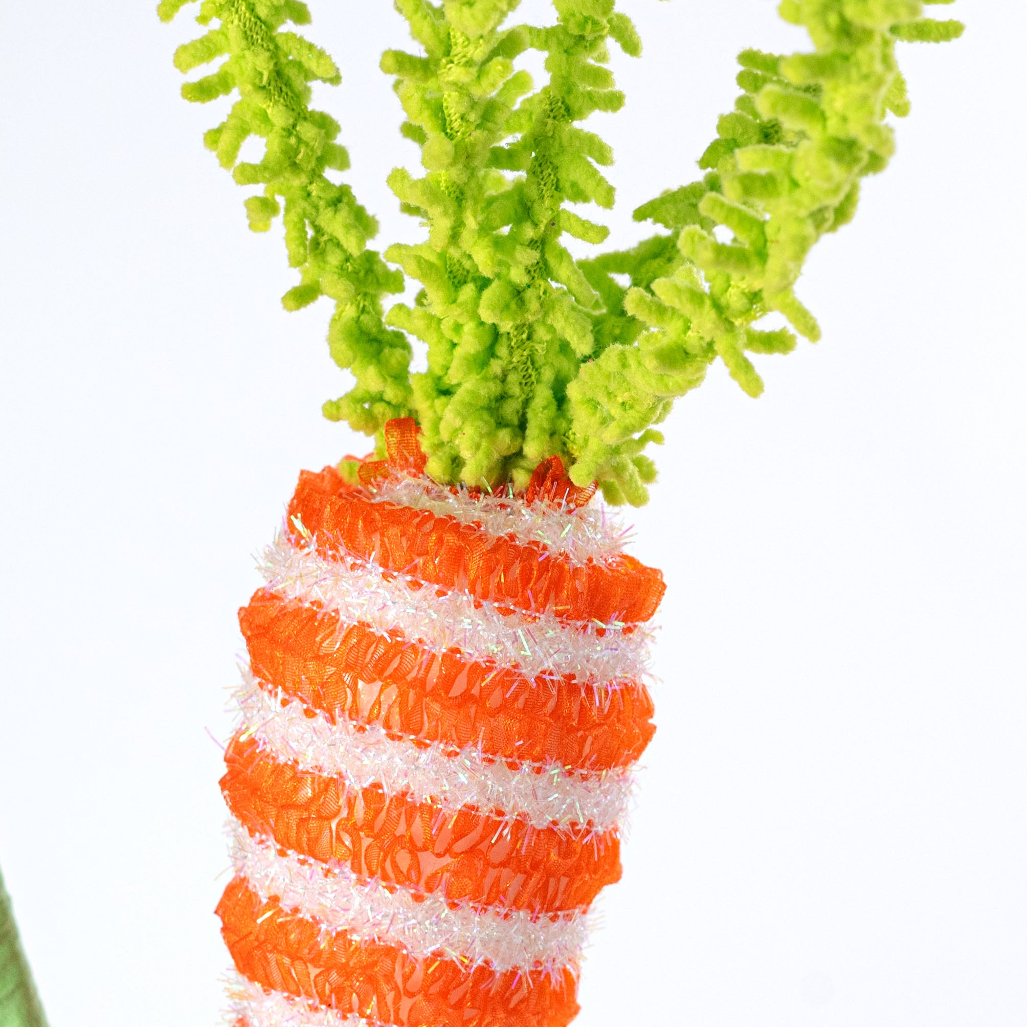 29" Tinsel Fuzzy Top Striped Carrots Spray: Orange & Green