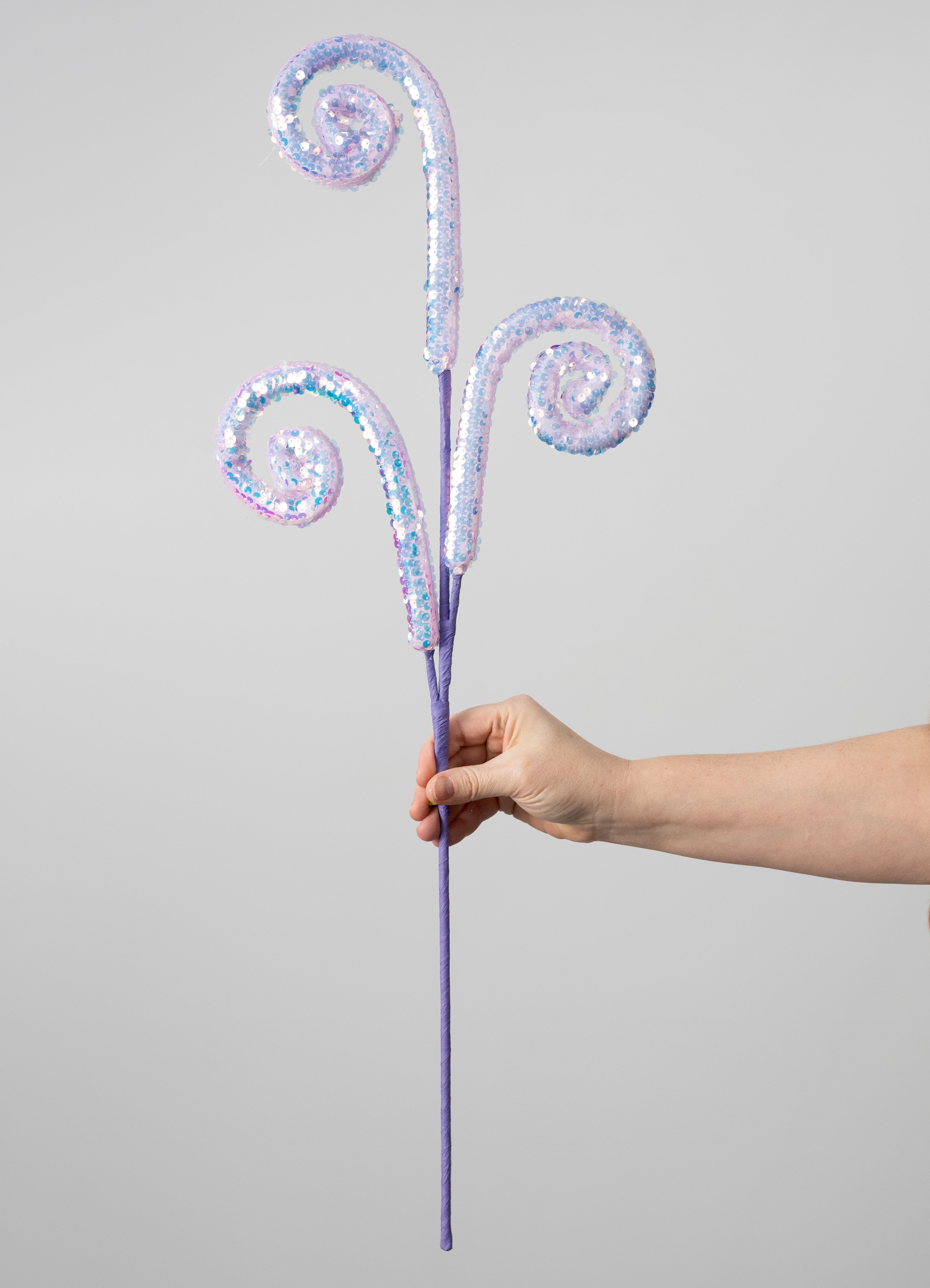 28" Bling Sequin Spiral Curly Spray: Iridescent Lavender
