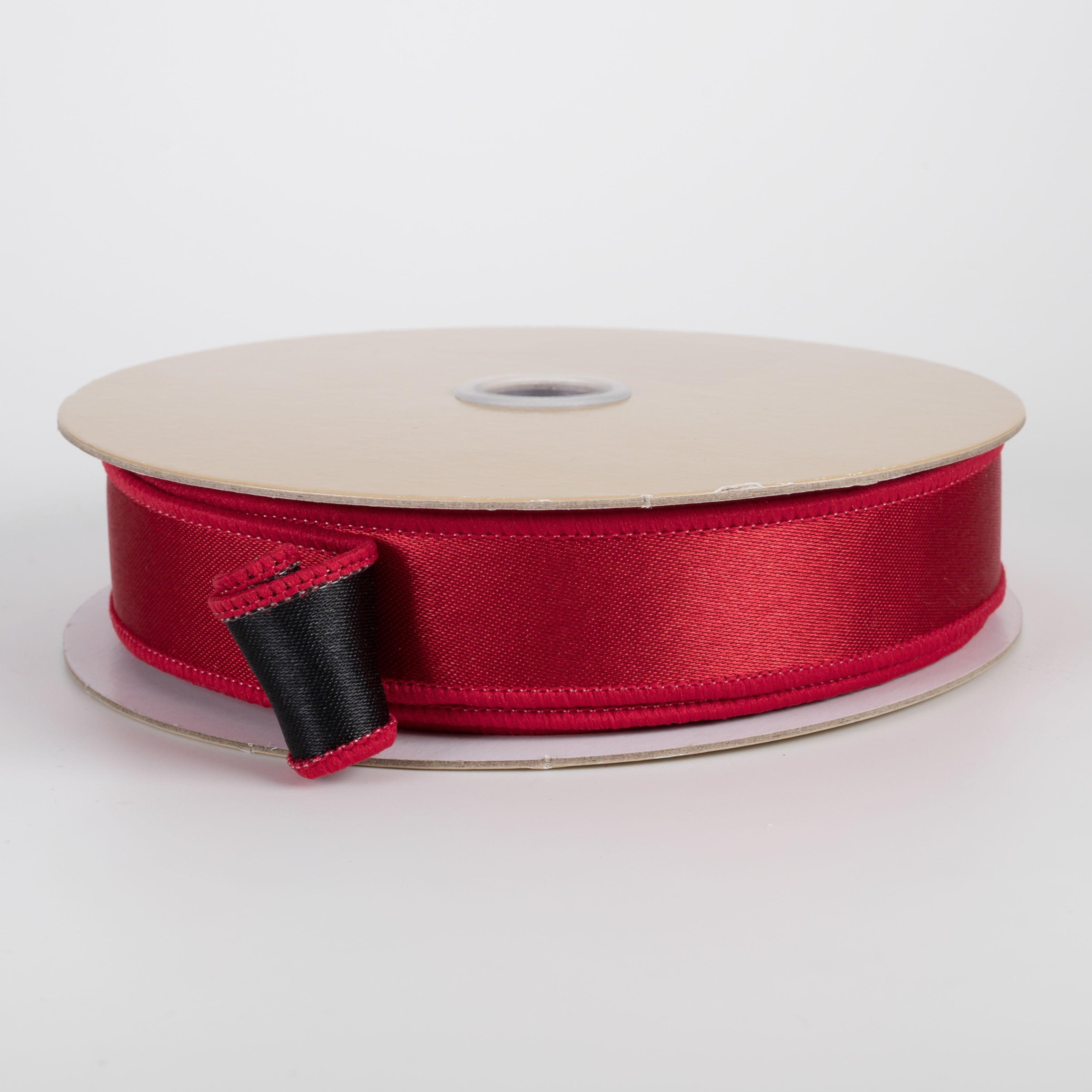 7/8" Double Sided Fused Satin Ribbon: Red & Black (10 Yards)