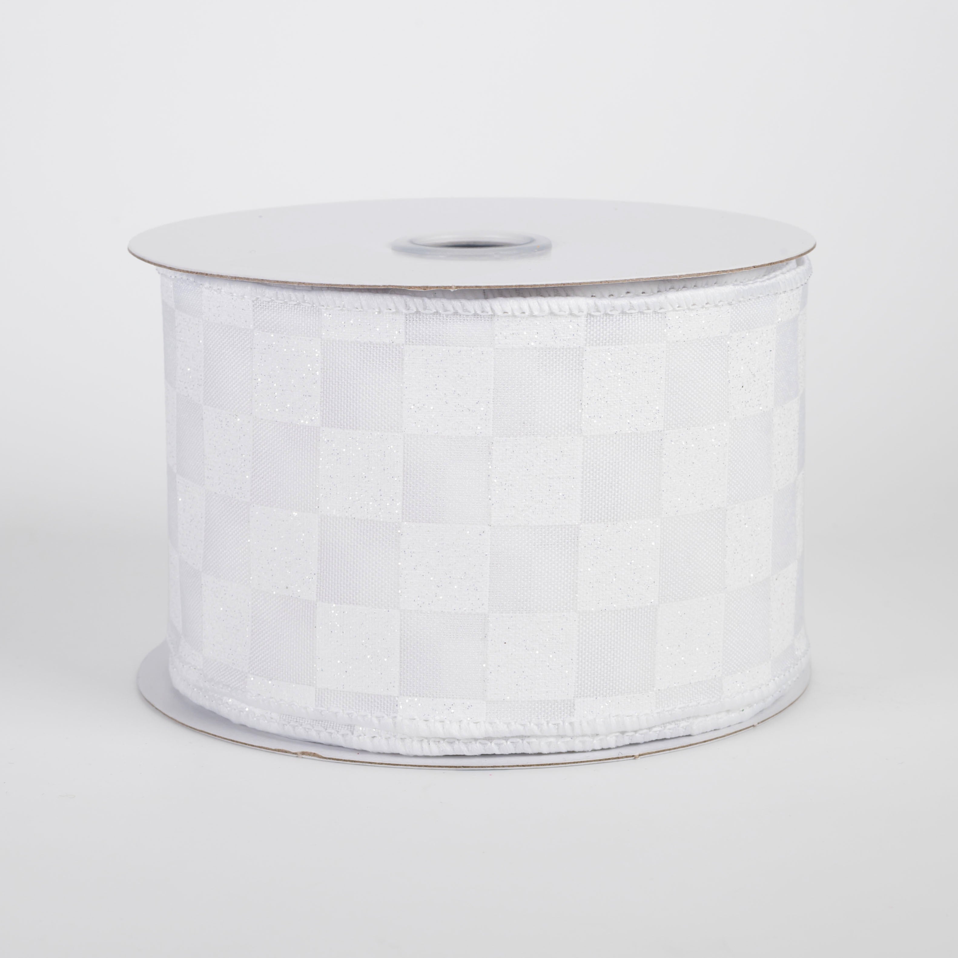 2.5" Printed Glitter Race Check Ribbon: White on White (10 Yards)