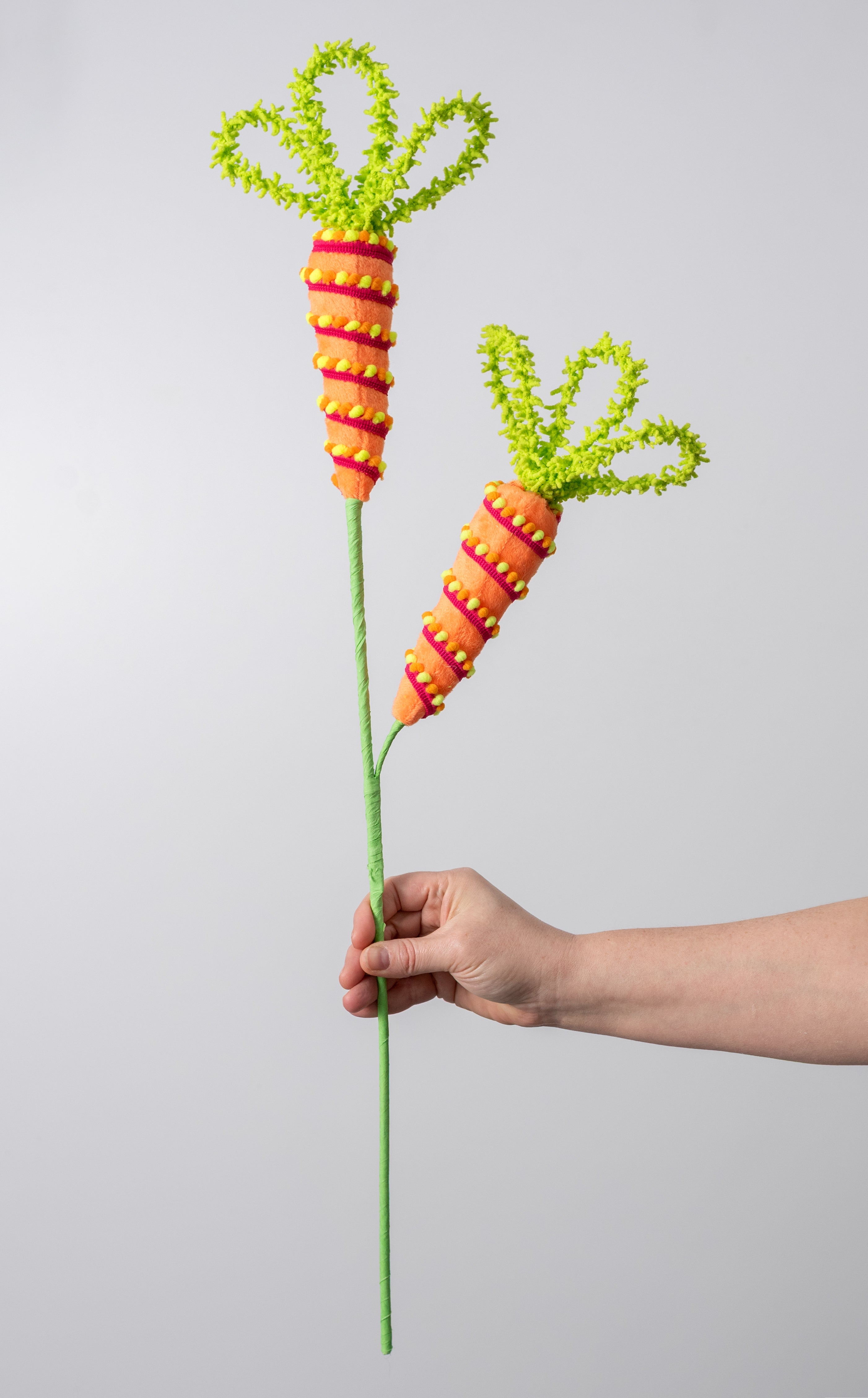 28" Pom Pom Stripe Carrots Spray: Orange & Fuchsia