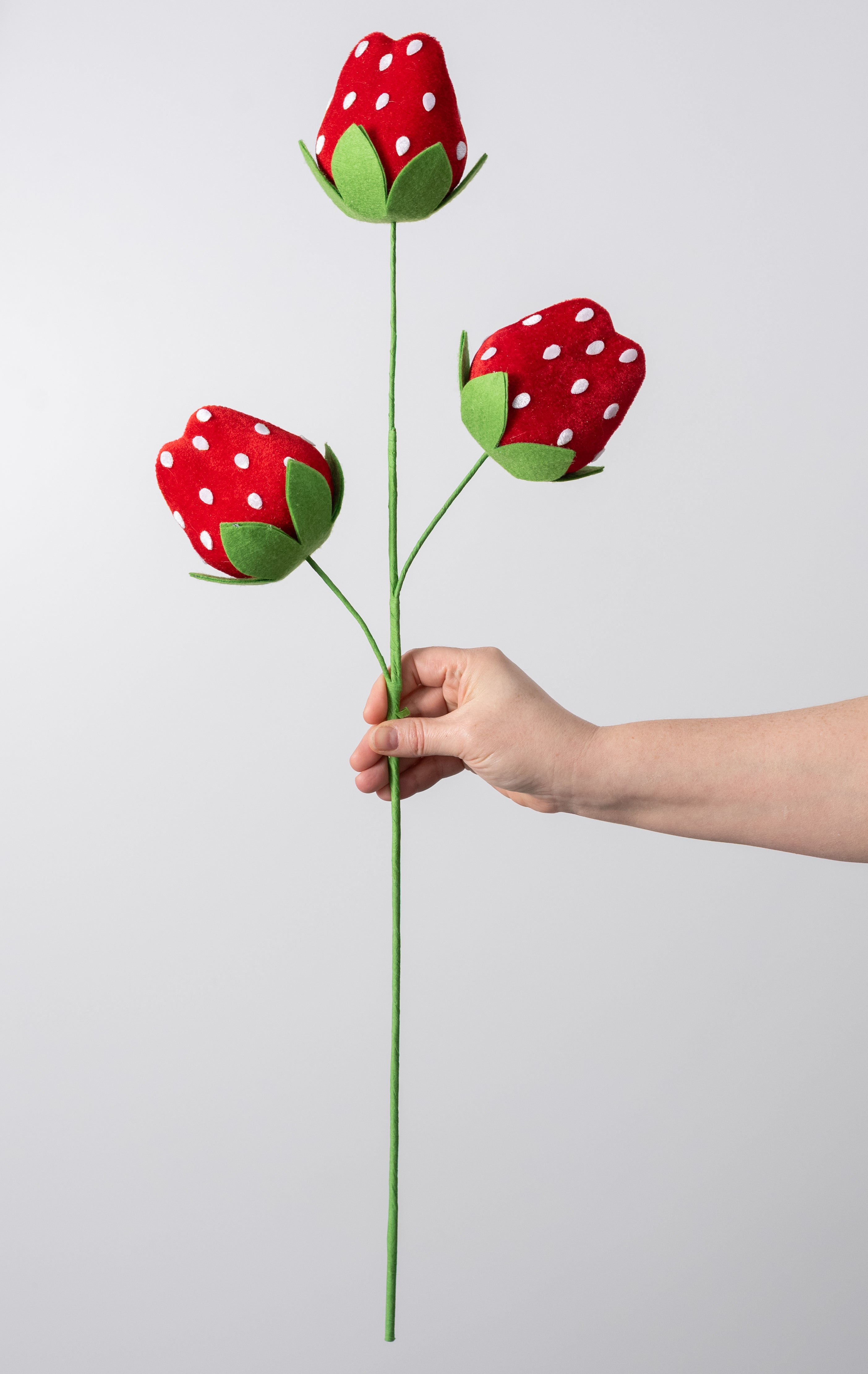 28" Velvet Oversized Strawberries Spray: Red
