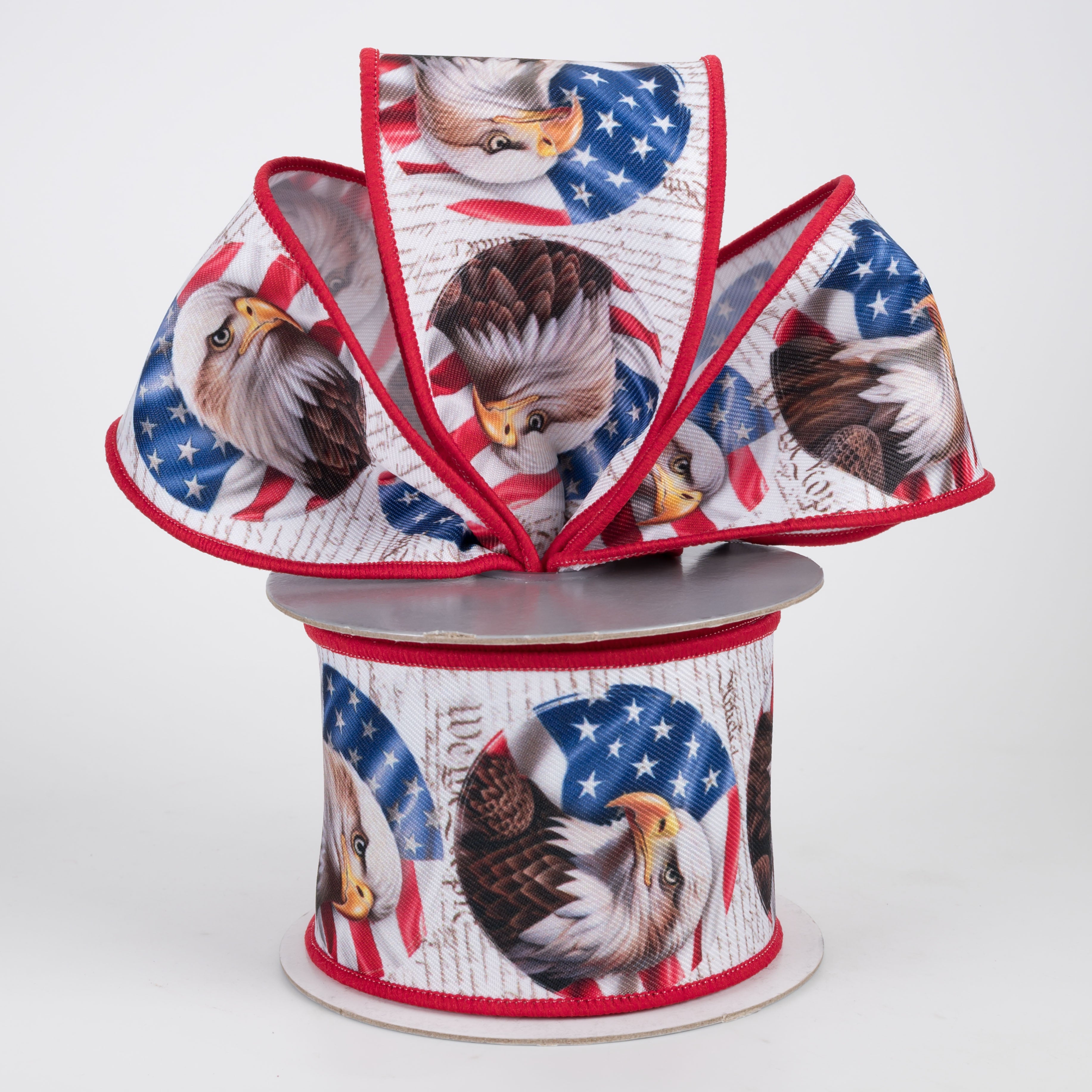 2.5" Brilliance Digital Print Bald Eagle USA Flag Ribbon (10 Yards)