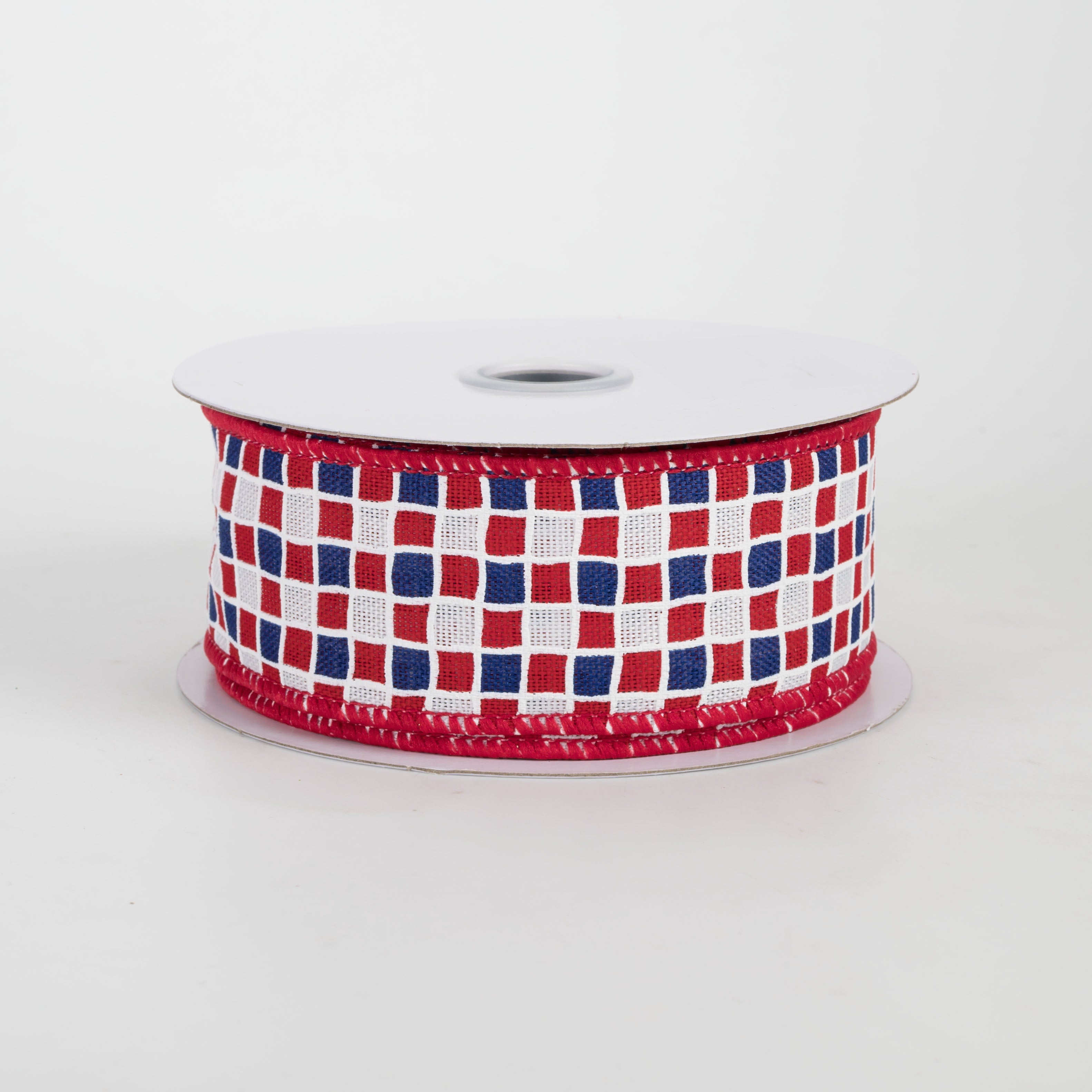 1.5" Small Check Raised Lines Ribbon: Red, White & Blue (10 Yards)