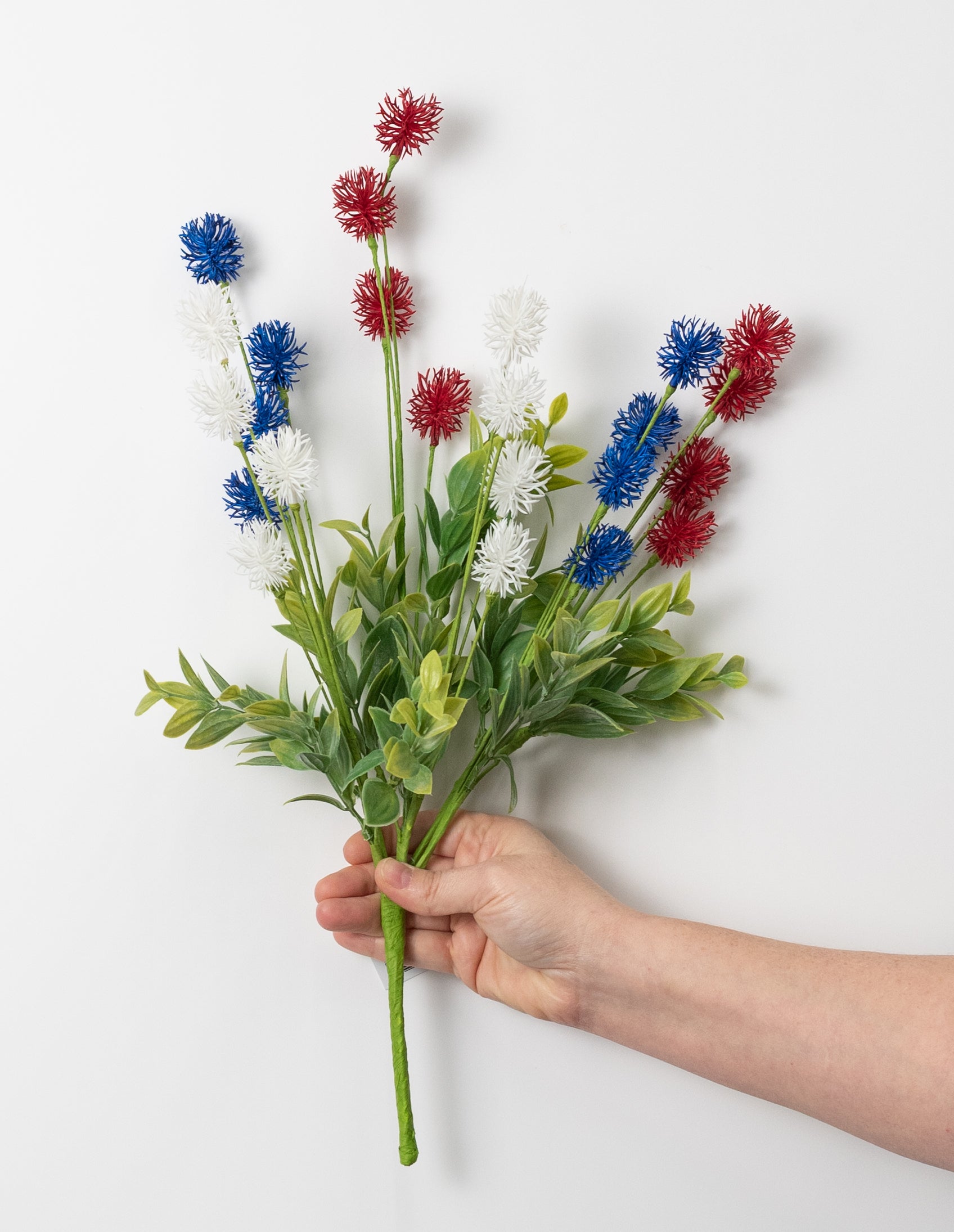 19" Pom Pom Flower Bush: Red, White & Blue