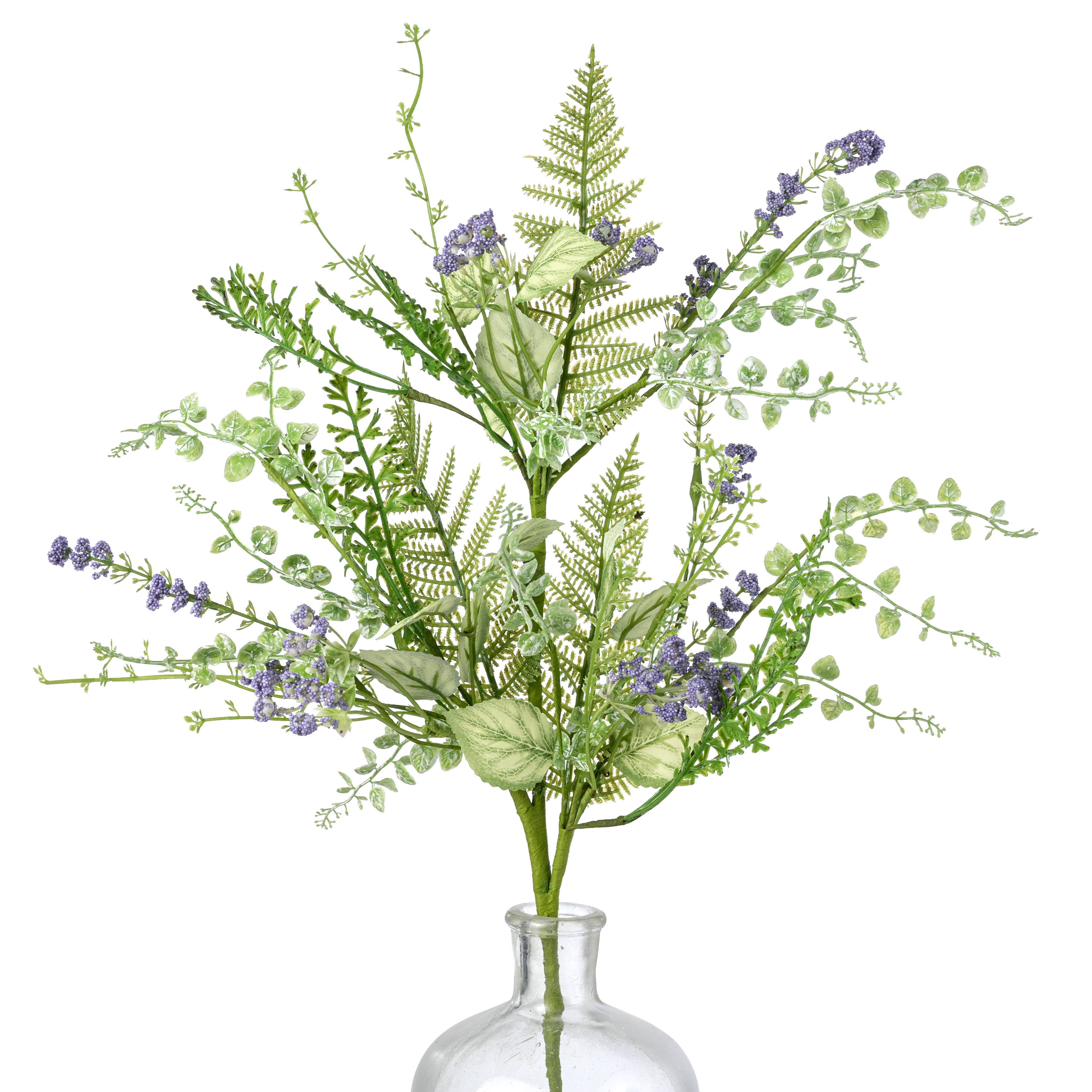 28" Mixed Ferns & Leaves Spray: Lavender
