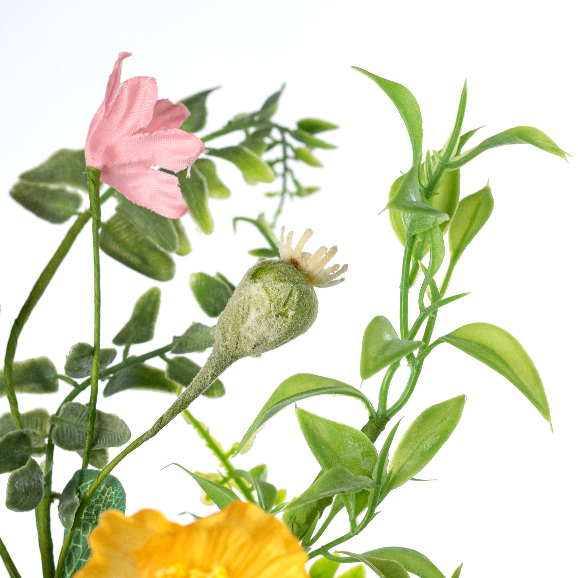26" Fabric Poppy Flower & Fern Spray: Orange, Coral & Yellow