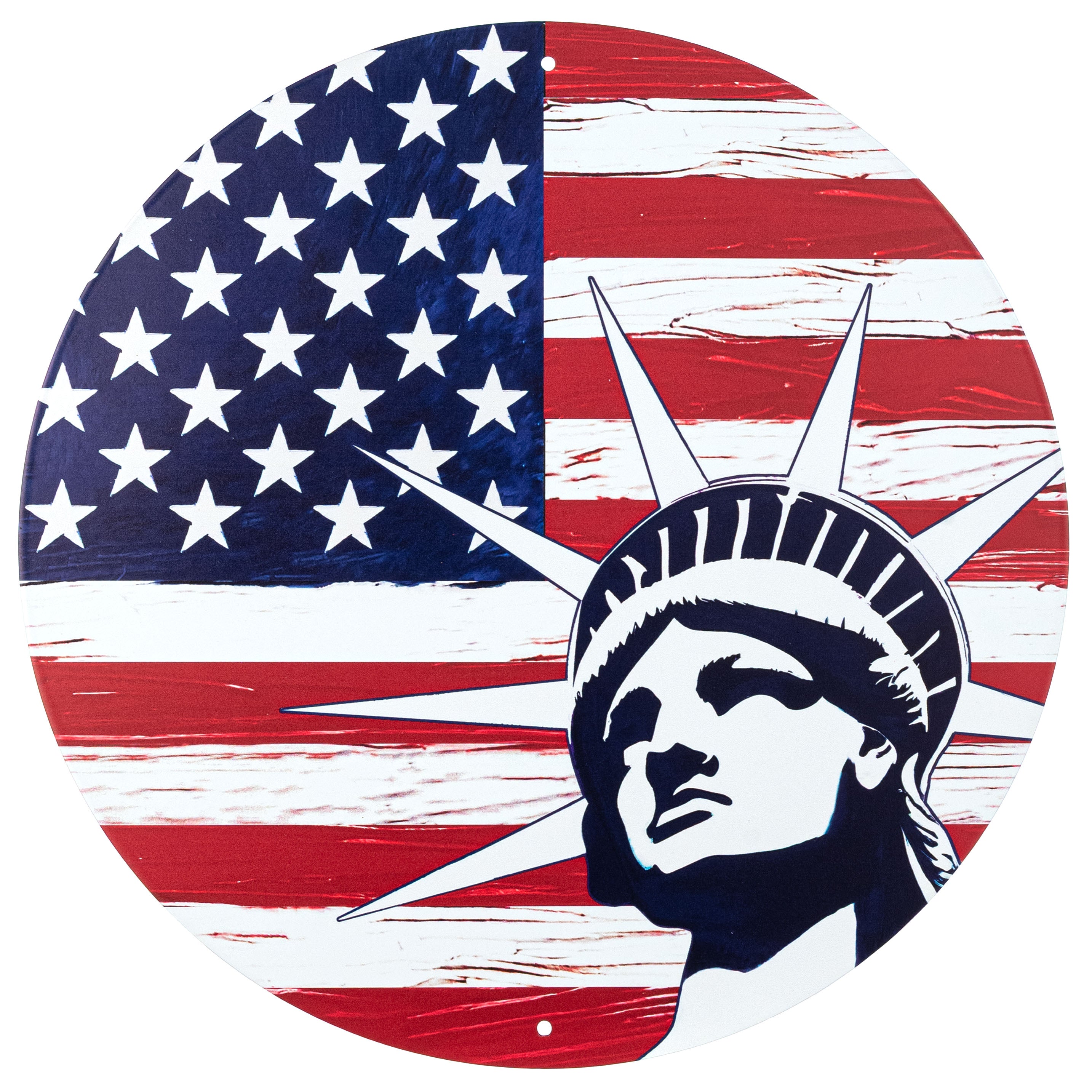 12" Round Metal Sign: Abstract Statue of Liberty Flag