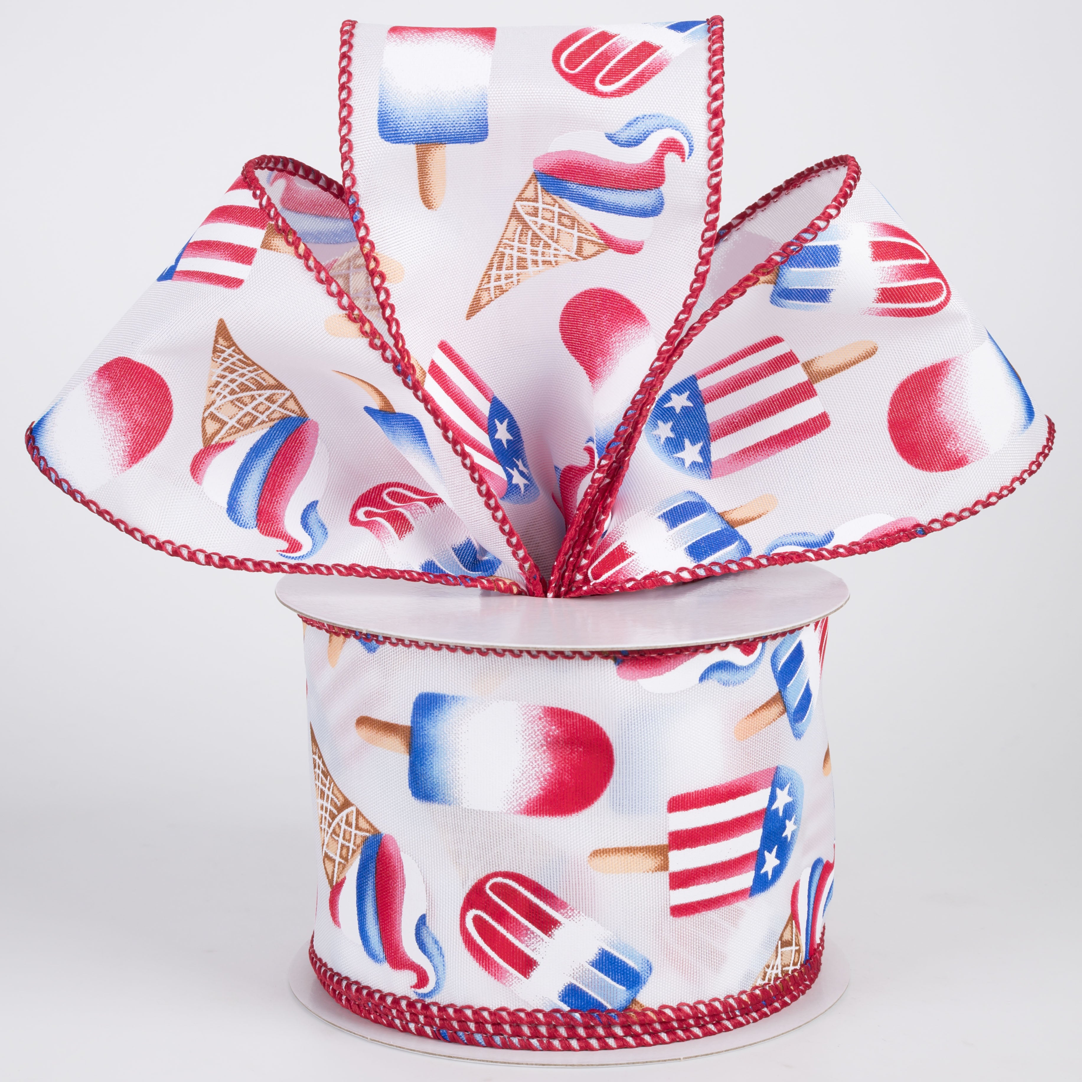 2.5" Patriotic Popsicles & Ice Cream Ribbon: White (10 Yards)