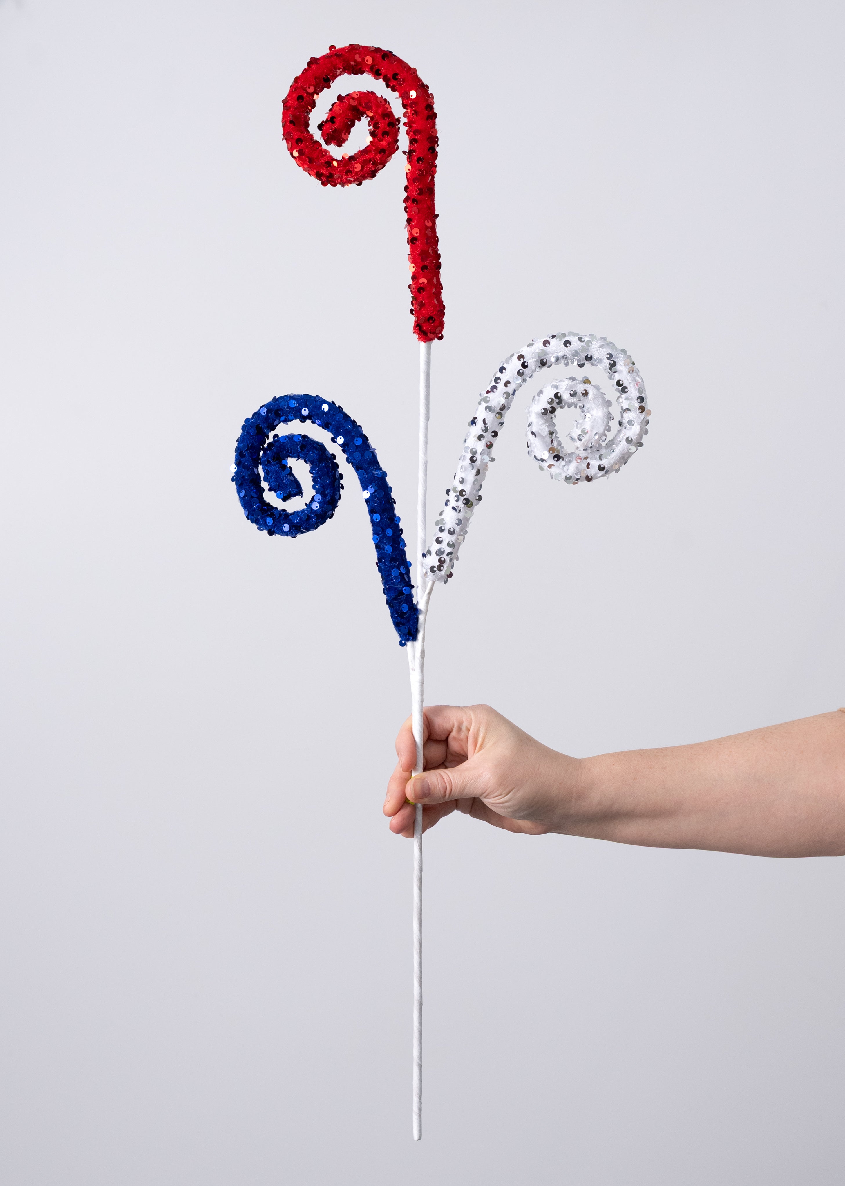 28" Sequin Spiral Curly Spray: Red, White & Blue