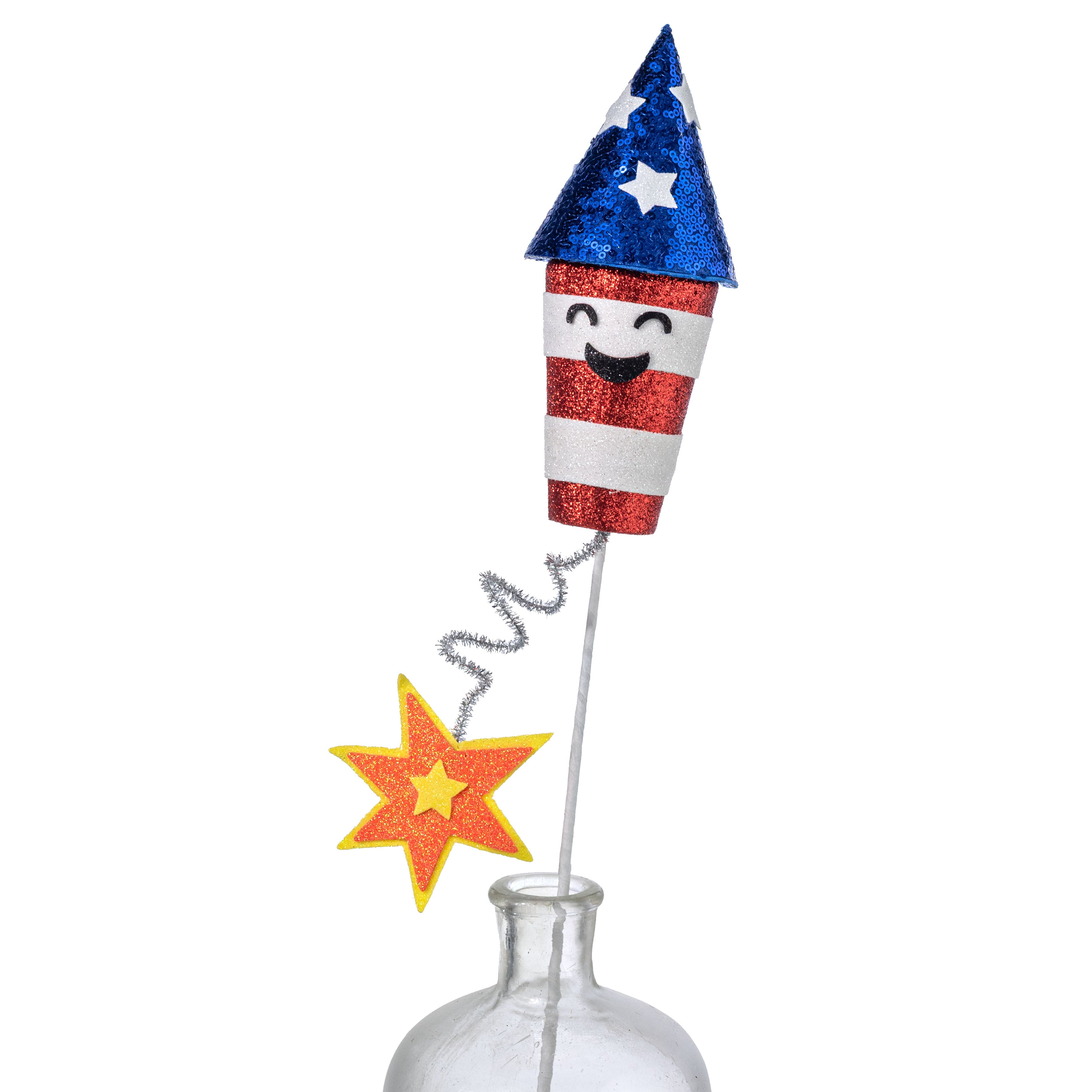 24" Smiling Glitter Rocket Spray: Red, White & Blue