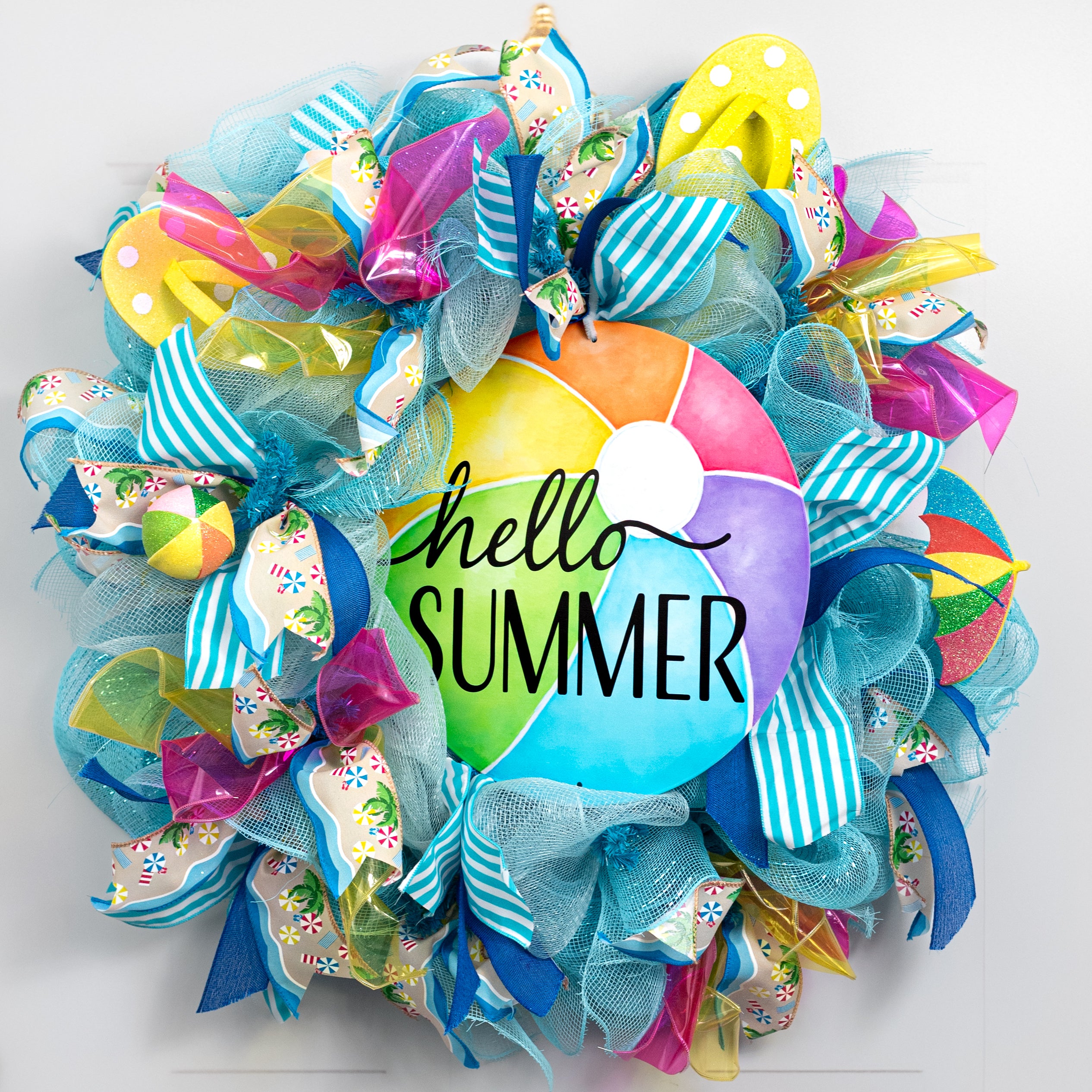 12" Round Metal Sign: Hello Summer Beach Ball