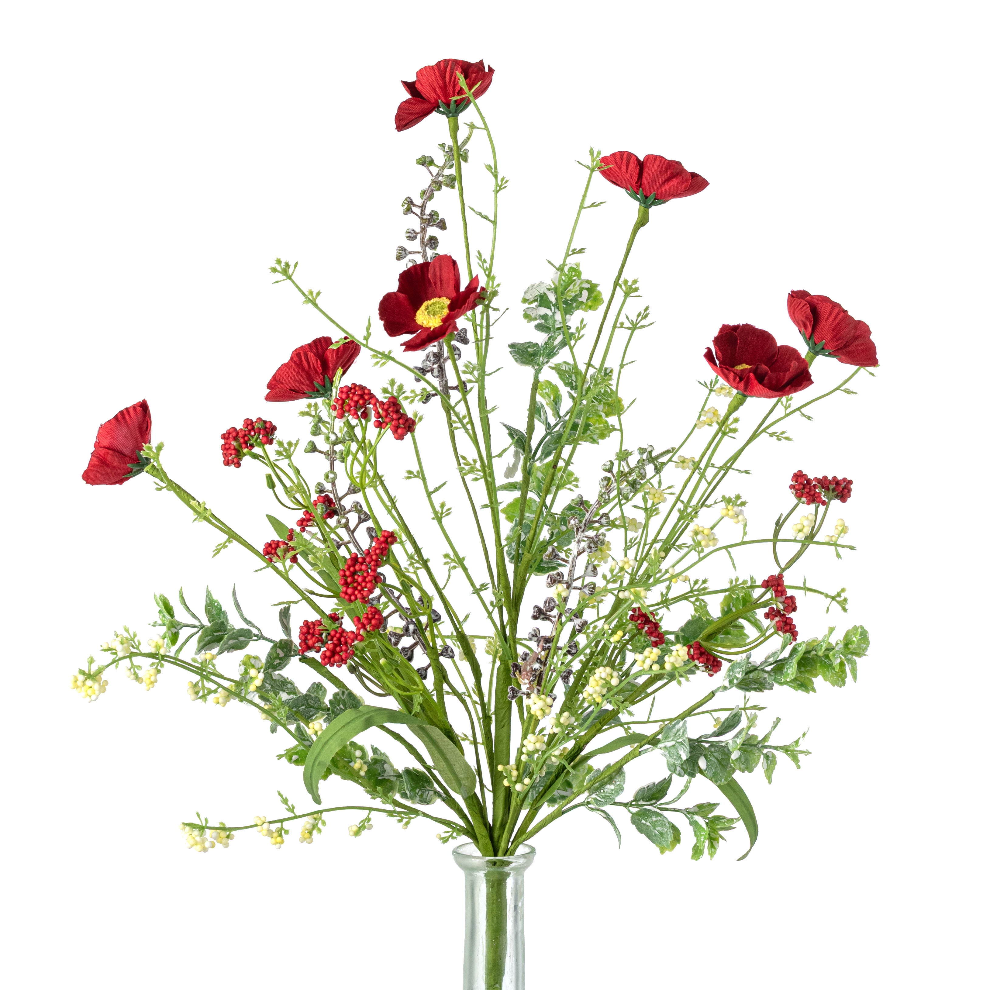 21" Poppy Flower Spray: Red