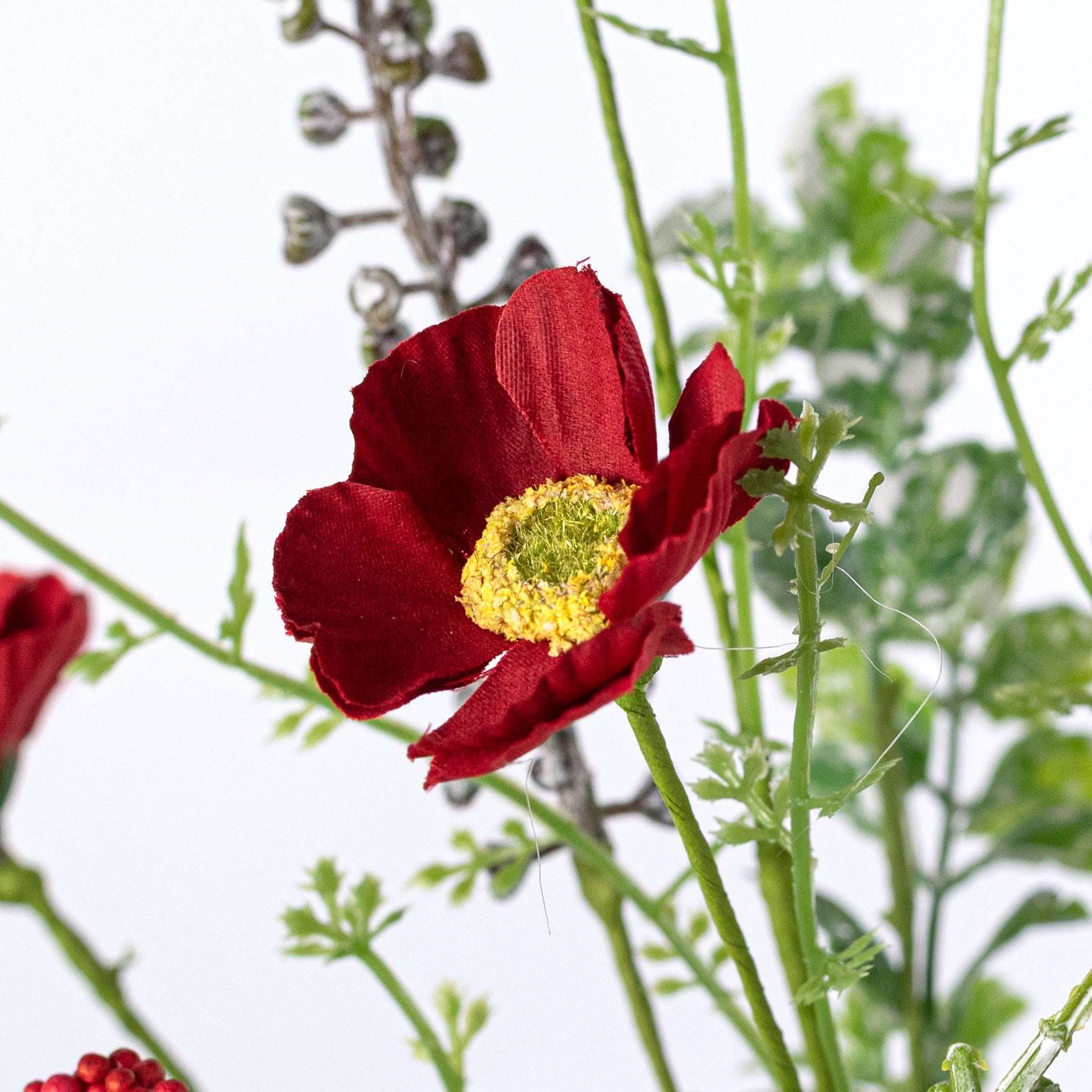 21" Poppy Flower Spray: Red