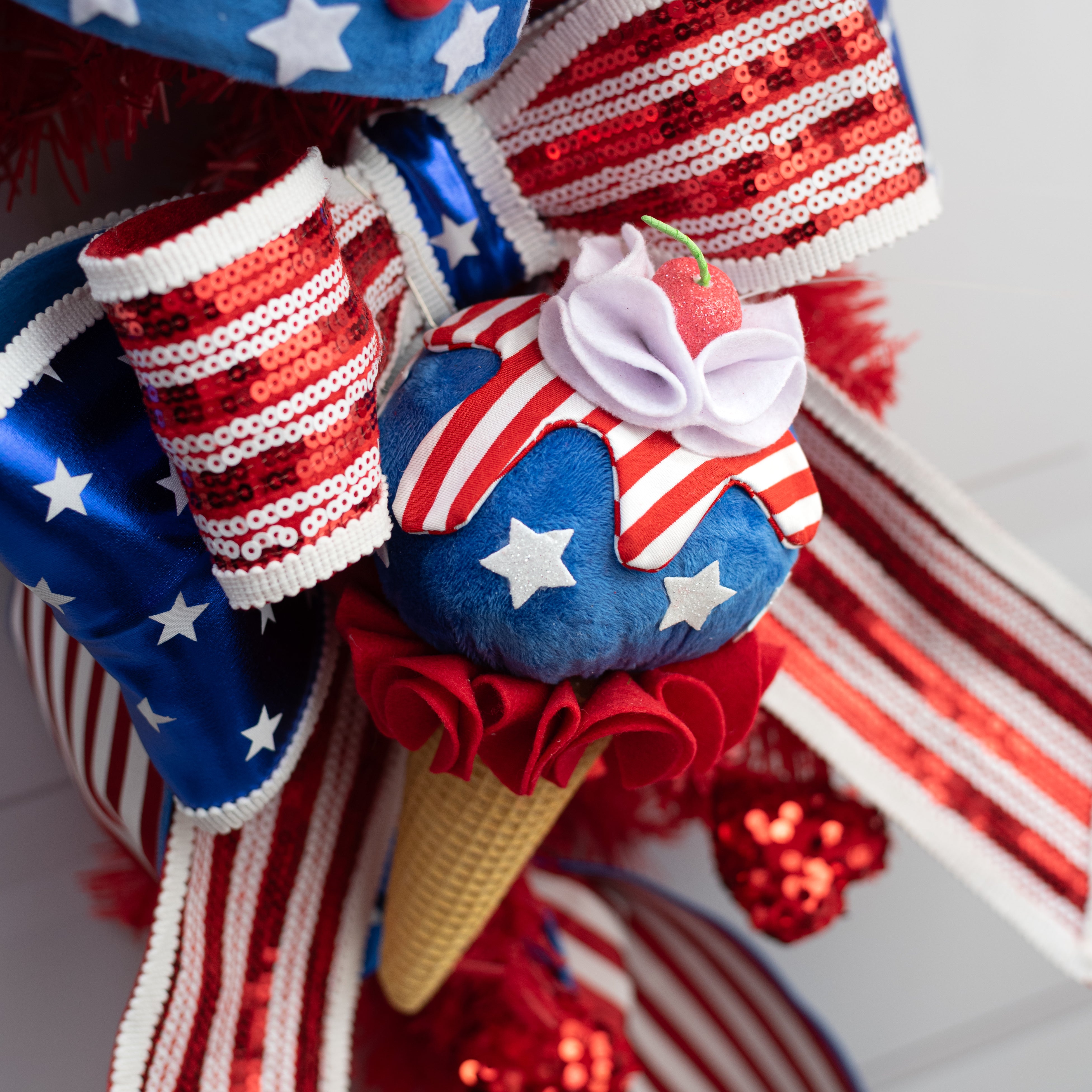 10" Stars & Stripes Patriotic Ice Cream Cone Ornament
