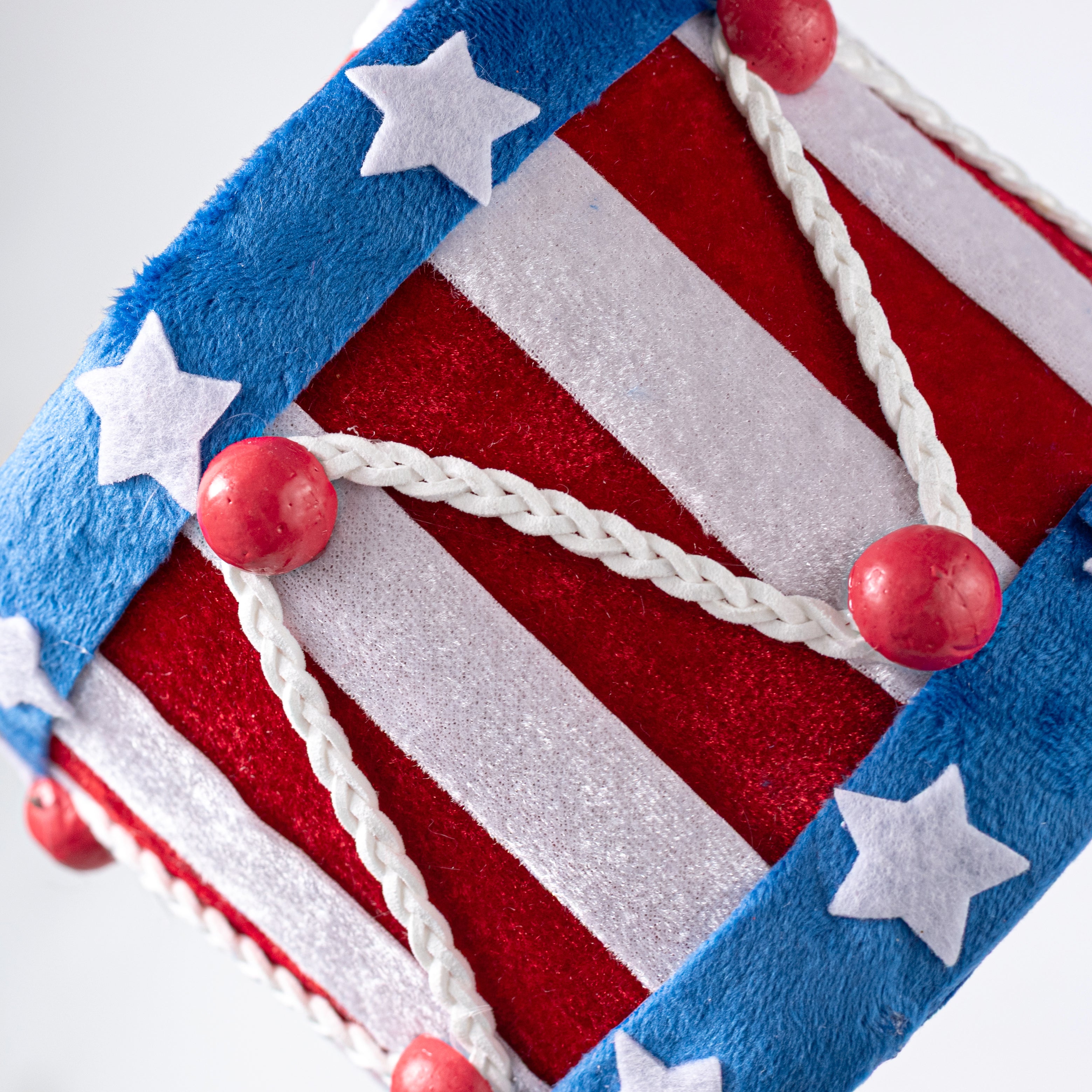 6.5" Velvet Stars & Stipes Patriotic Drum Ornament