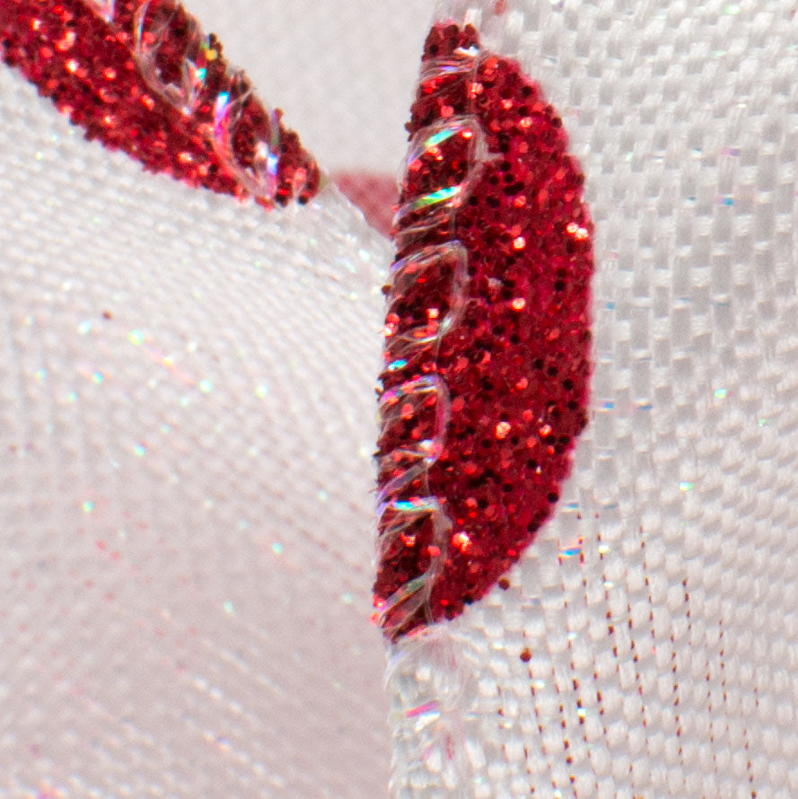 1.5" Iridescent Canvas Glitter Polka Dot Ribbon: Red on White (10 Yards) Lifestyle Photo