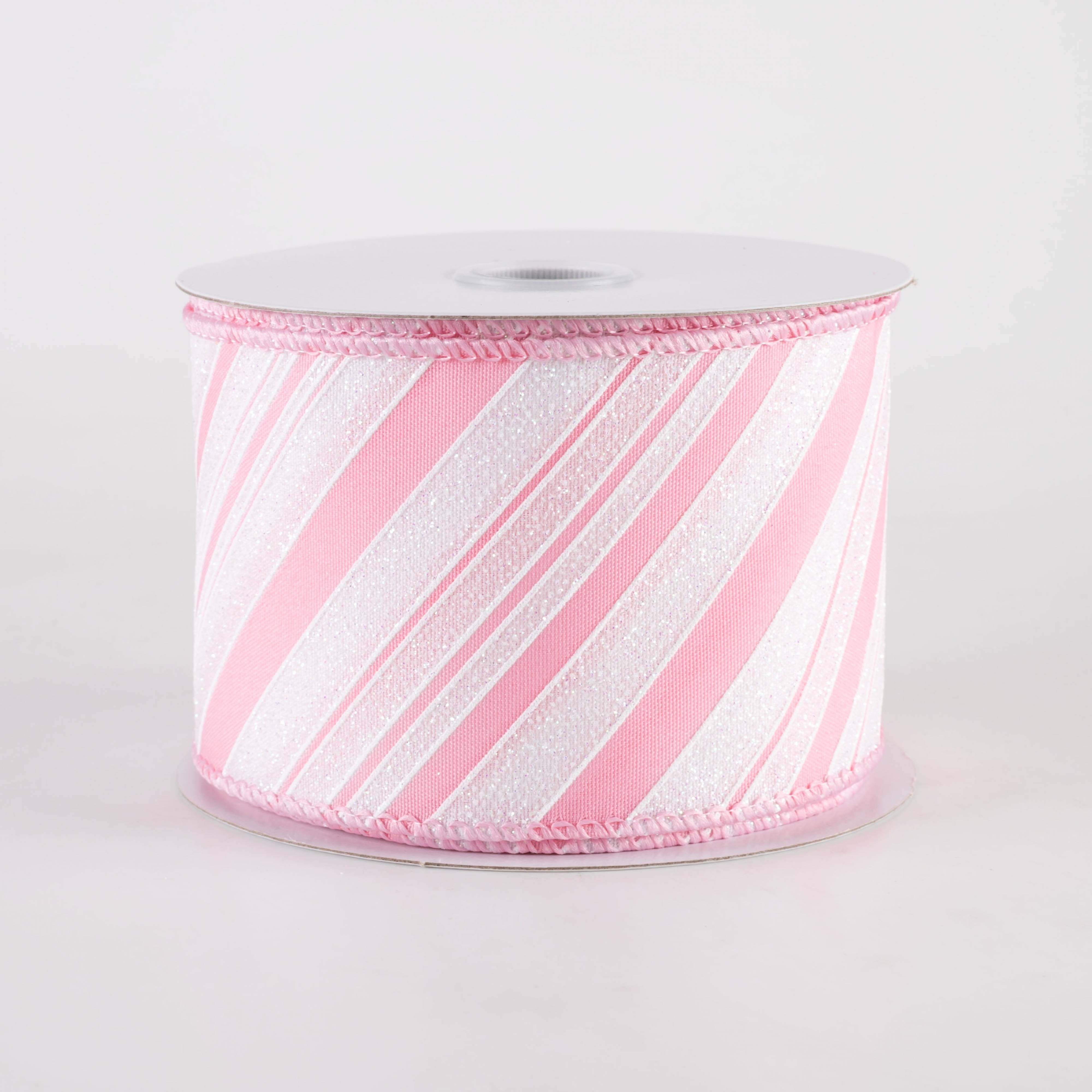 2.5" Iridescent Diagonal Stripe Candy Cane Ribbon: Pink & White (10 Yards) Item Number: 71422-40-26