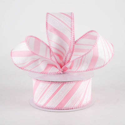 1.5" Iridescent Diagonal Stripe Candy Cane Ribbon: Pink & White (10 Yards) Lifestyle Photo