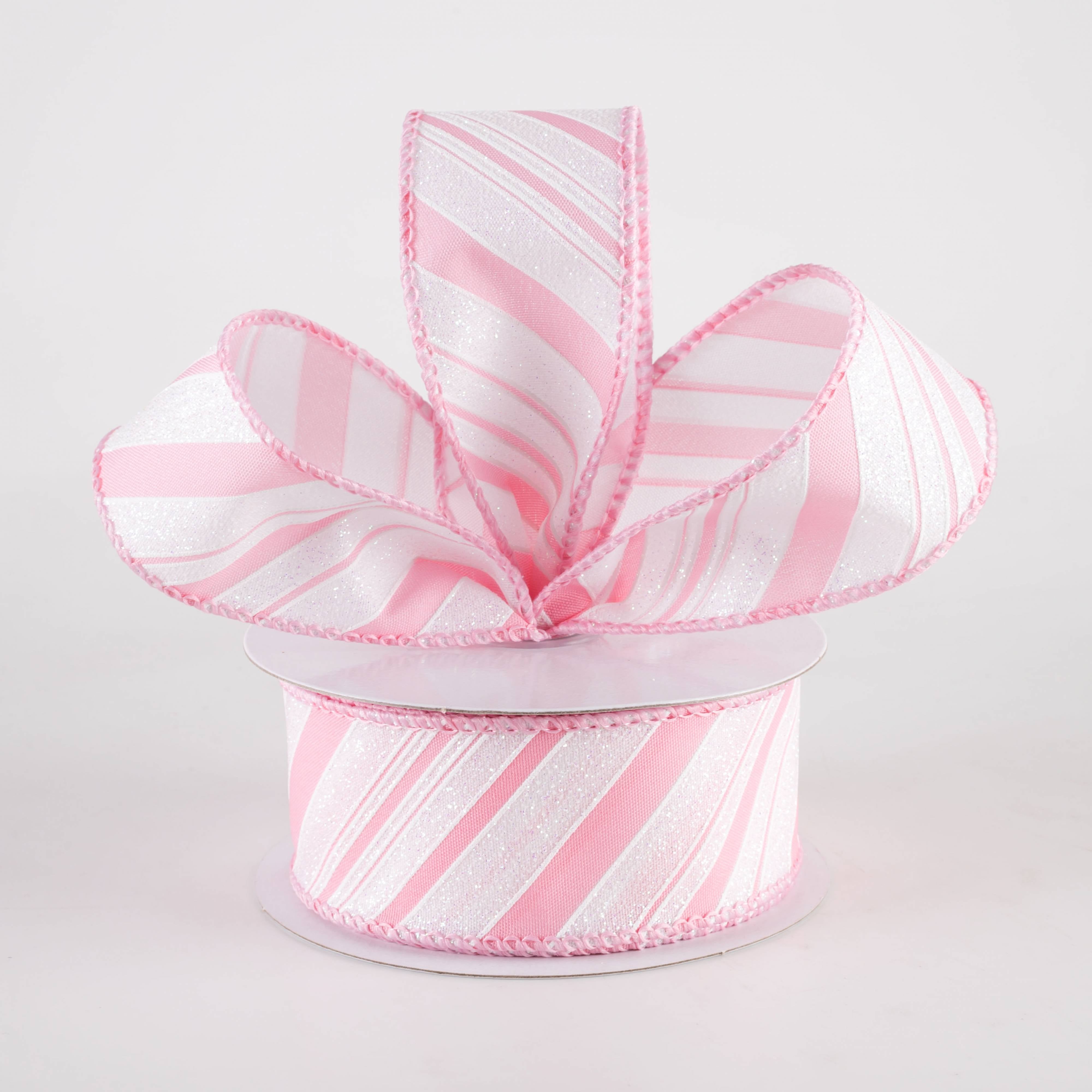 1.5" Iridescent Diagonal Stripe Candy Cane Ribbon: Pink & White (10 Yards) Lifestyle Photo