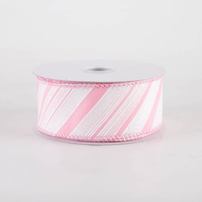 1.5" Iridescent Diagonal Stripe Candy Cane Ribbon: Pink & White (10 Yards) Item Number: 71422-09-26