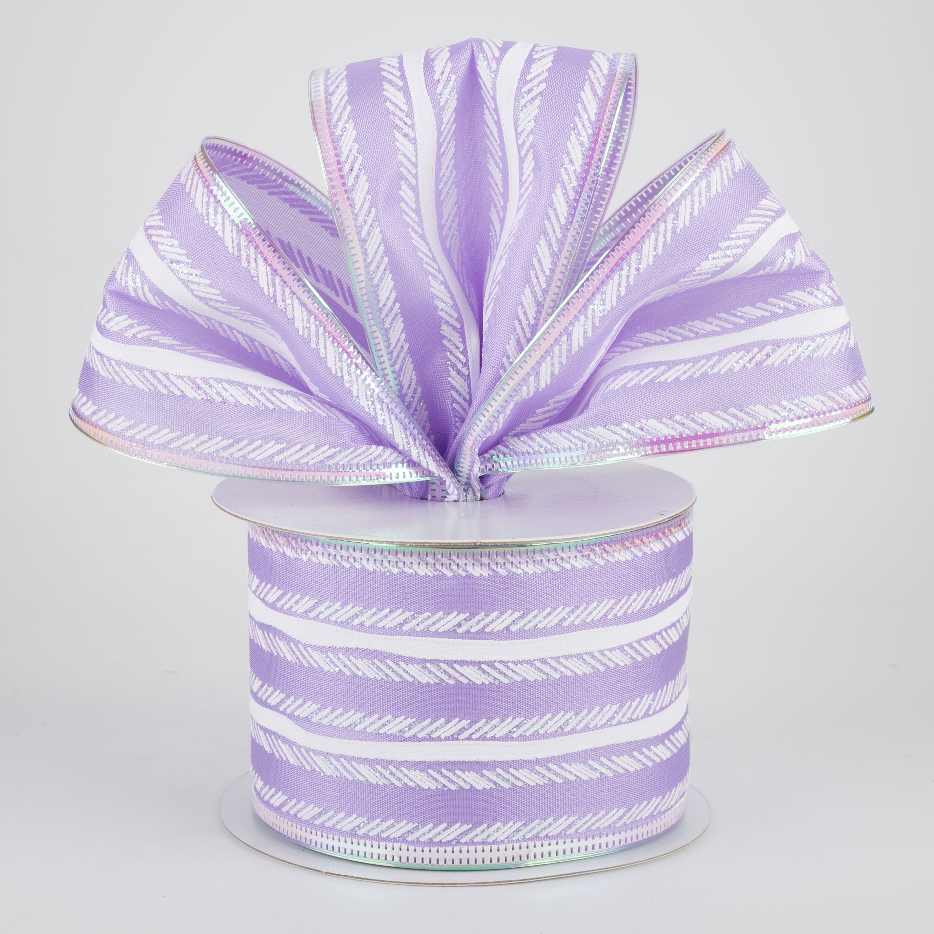 2.5" Iridescent Feather Stripes Ribbon: Lavender (10 Yards) Lifestyle Photo